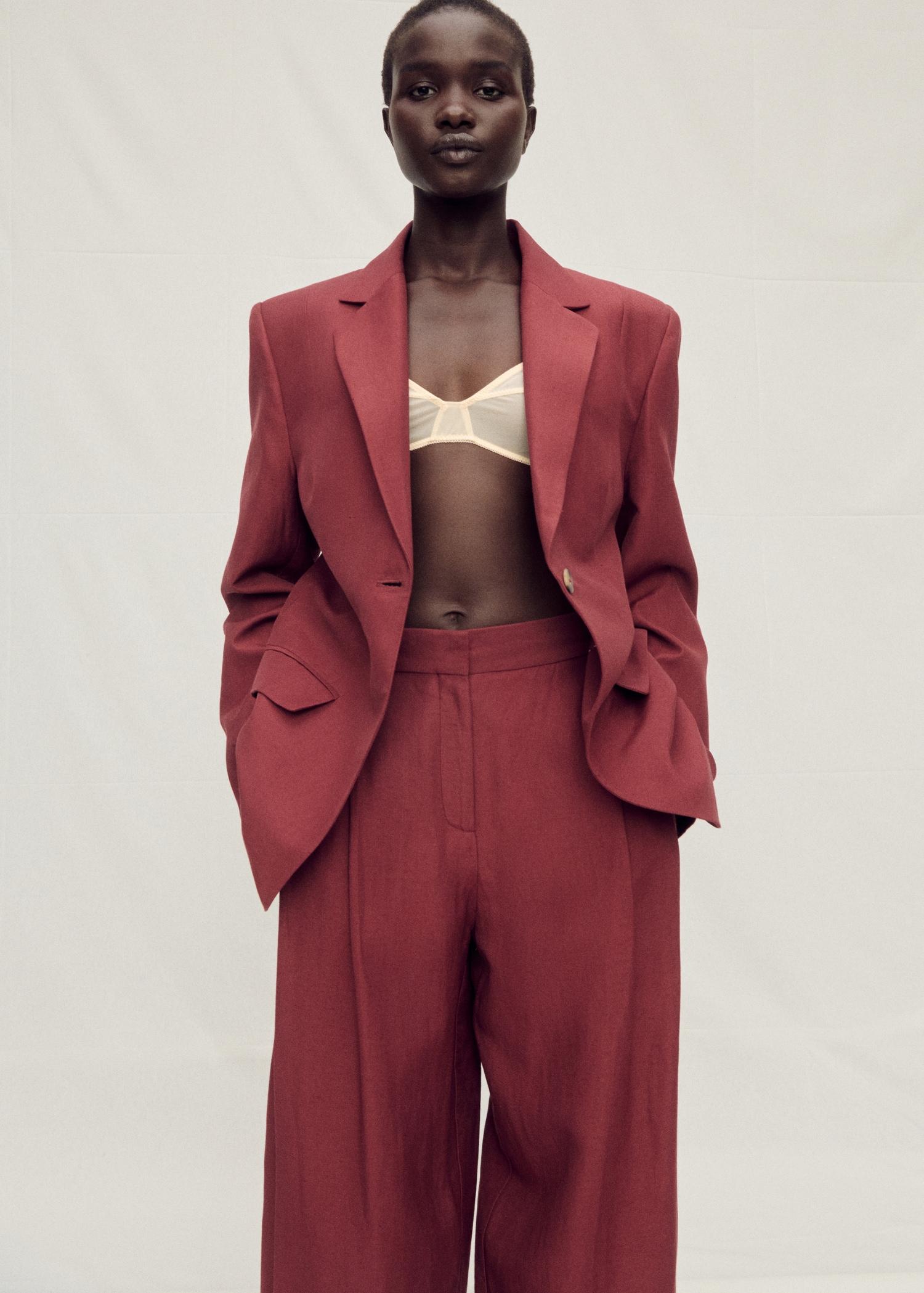 Wideleg linen-blend suit pants - Women | MANGO USA Product Image