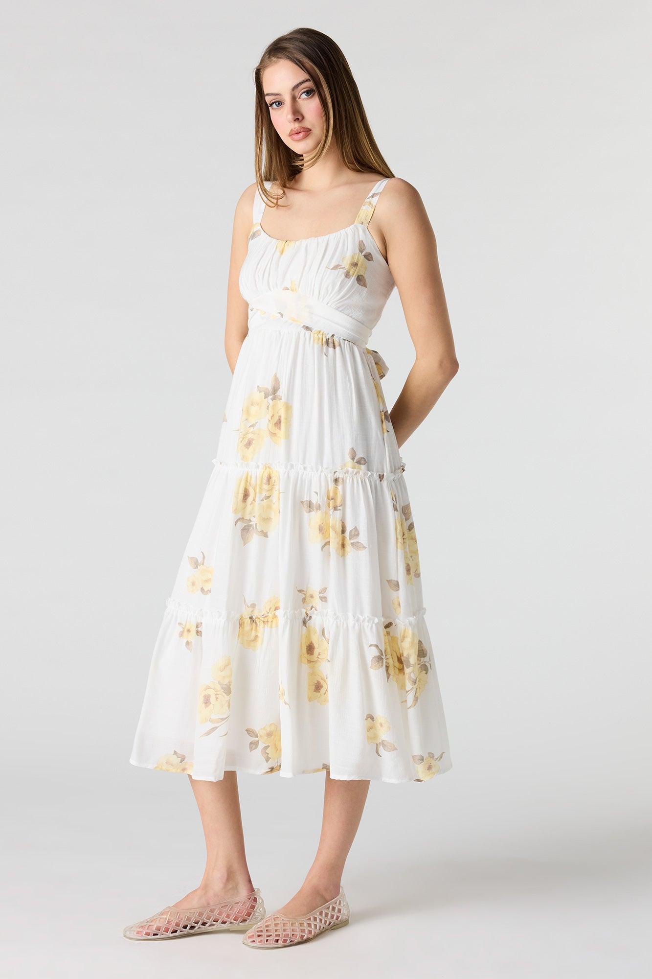 Tie Waist Tiered Midi Dress Female Product Image