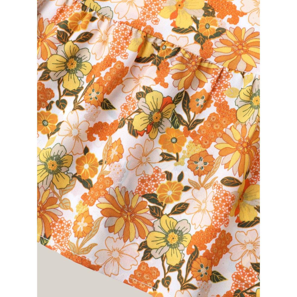 Plus Size Sunkissed Floral Print Flutter Sleeve Midi Dress Brightorange Women Leisure Round Neck Cap Sleeve Curvy BloomChic 22-24/3X Product Image