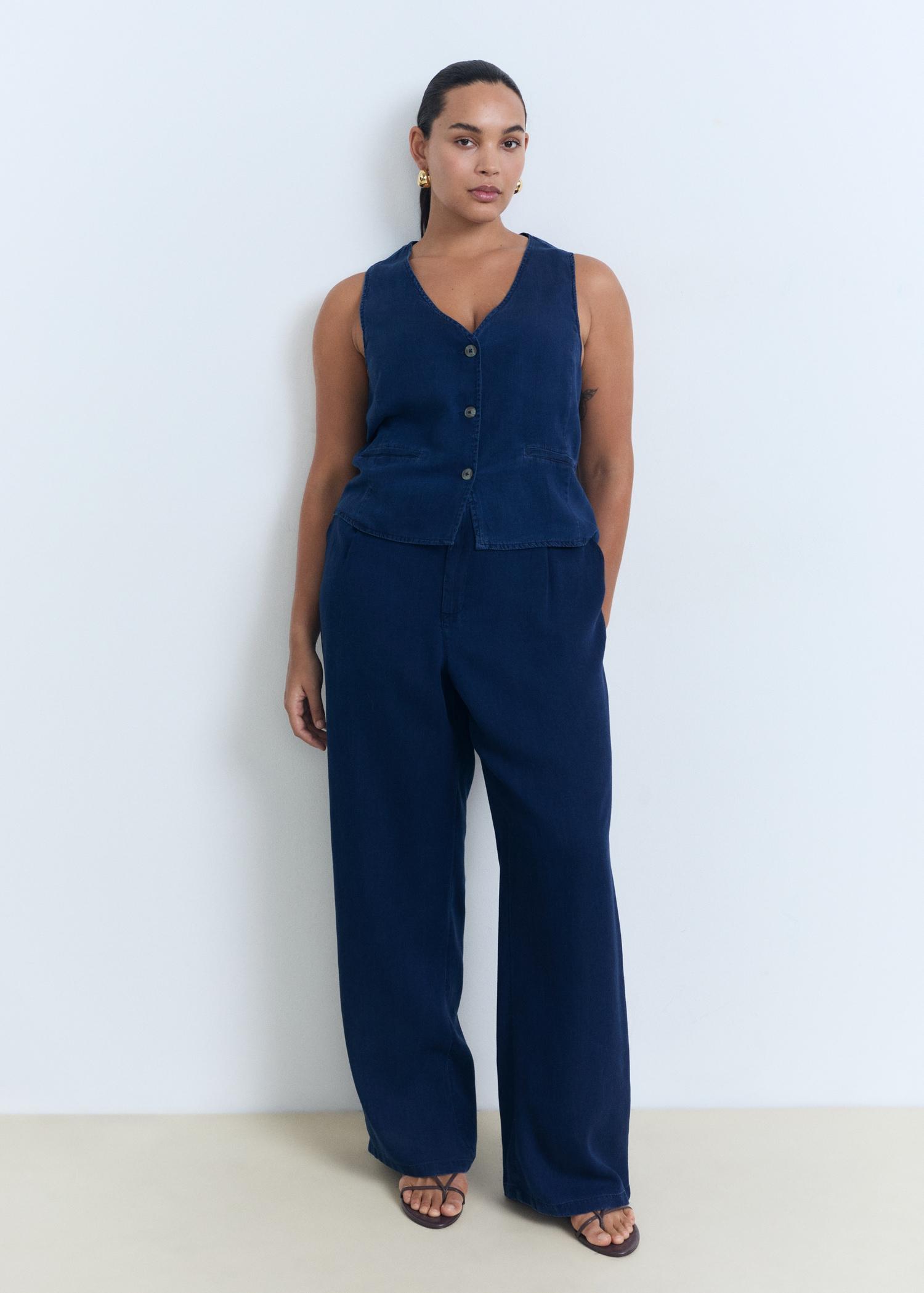 Wideleg lyocell pants with pleats - Women | MANGO USA Product Image