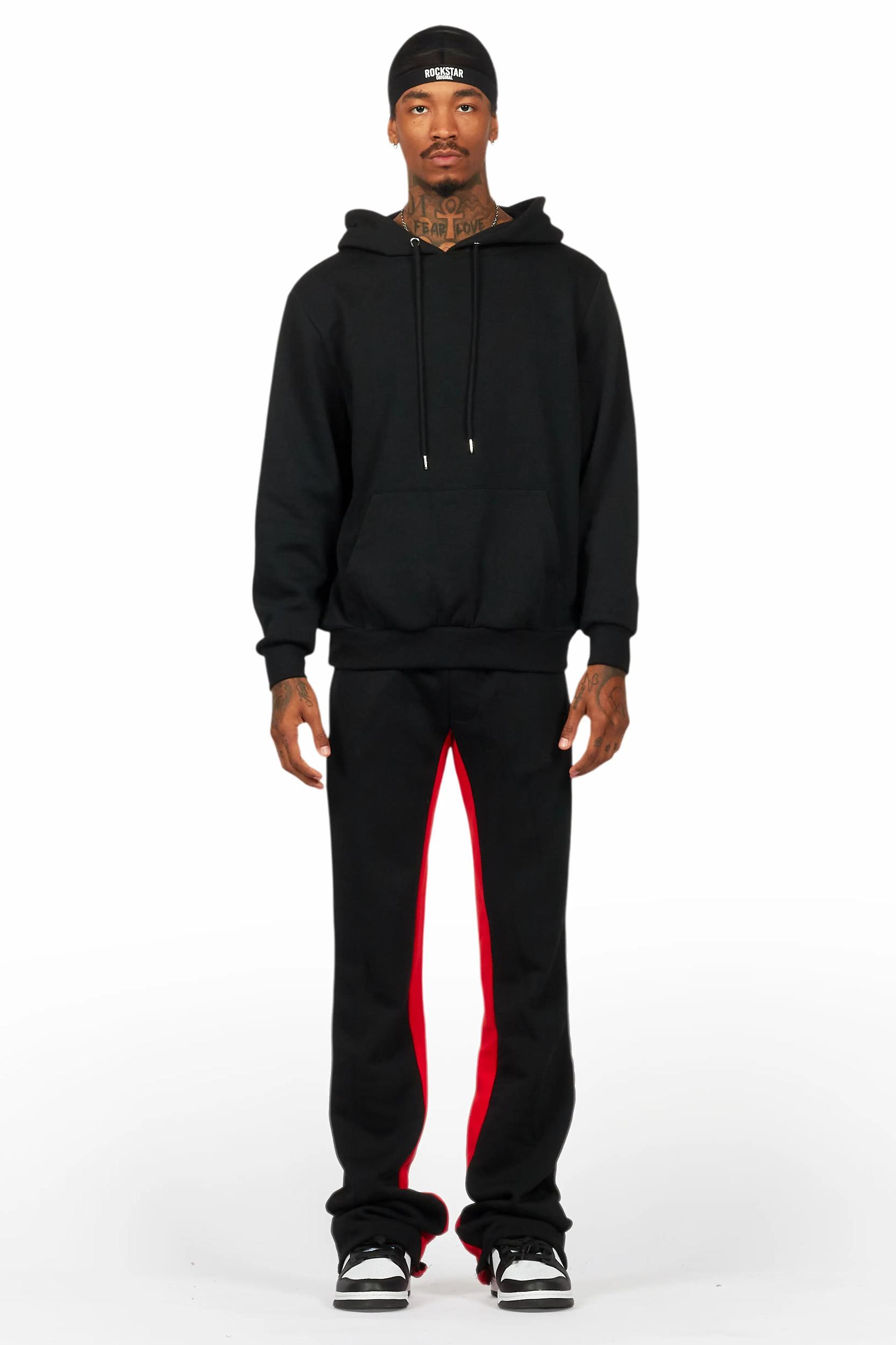 Basic Black/Red Hoodie/Baggy Track Pant Set Male Product Image