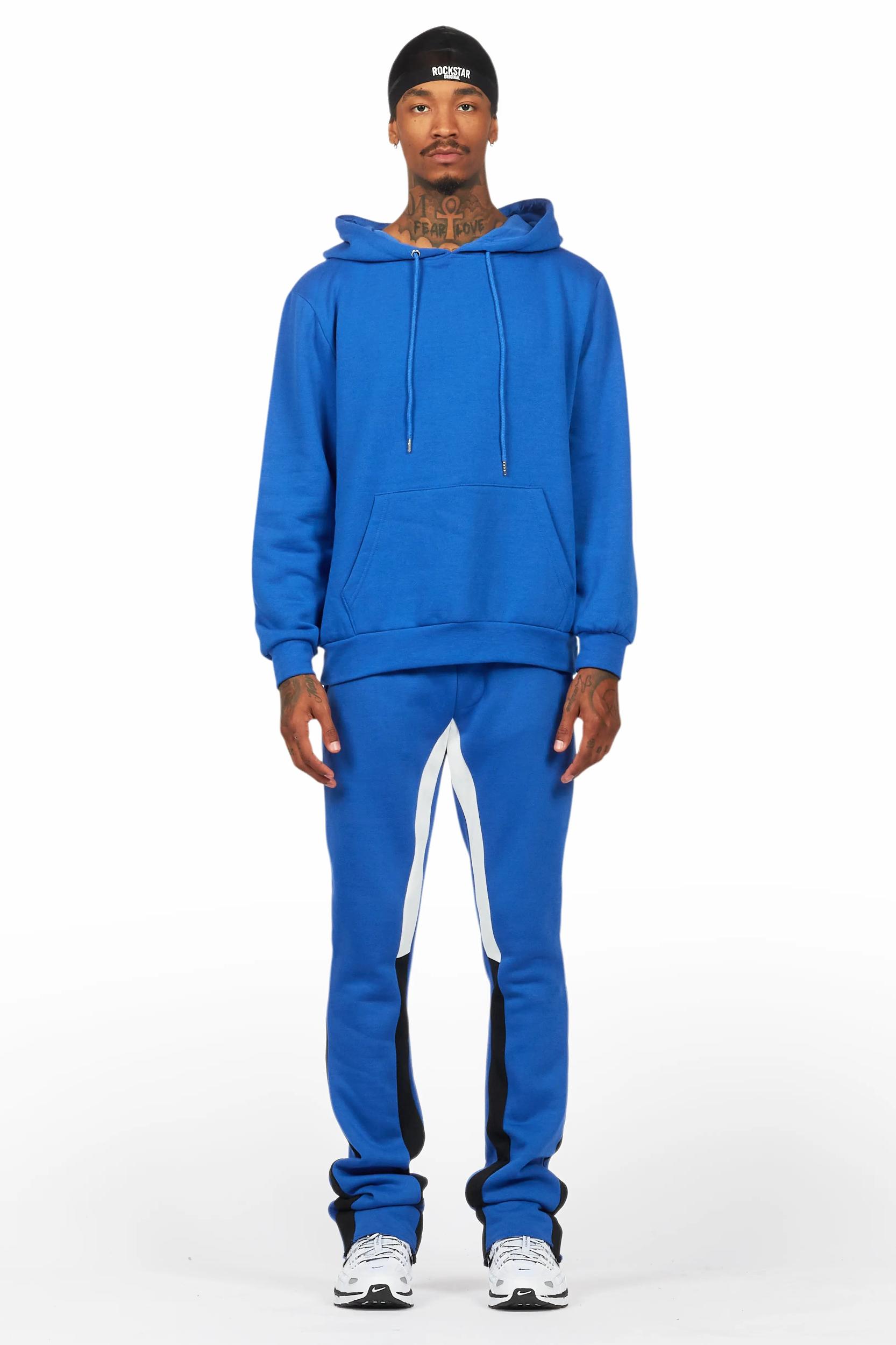 Basic Royal Blue Hoodie/Stacked Flare Track Set Male Product Image