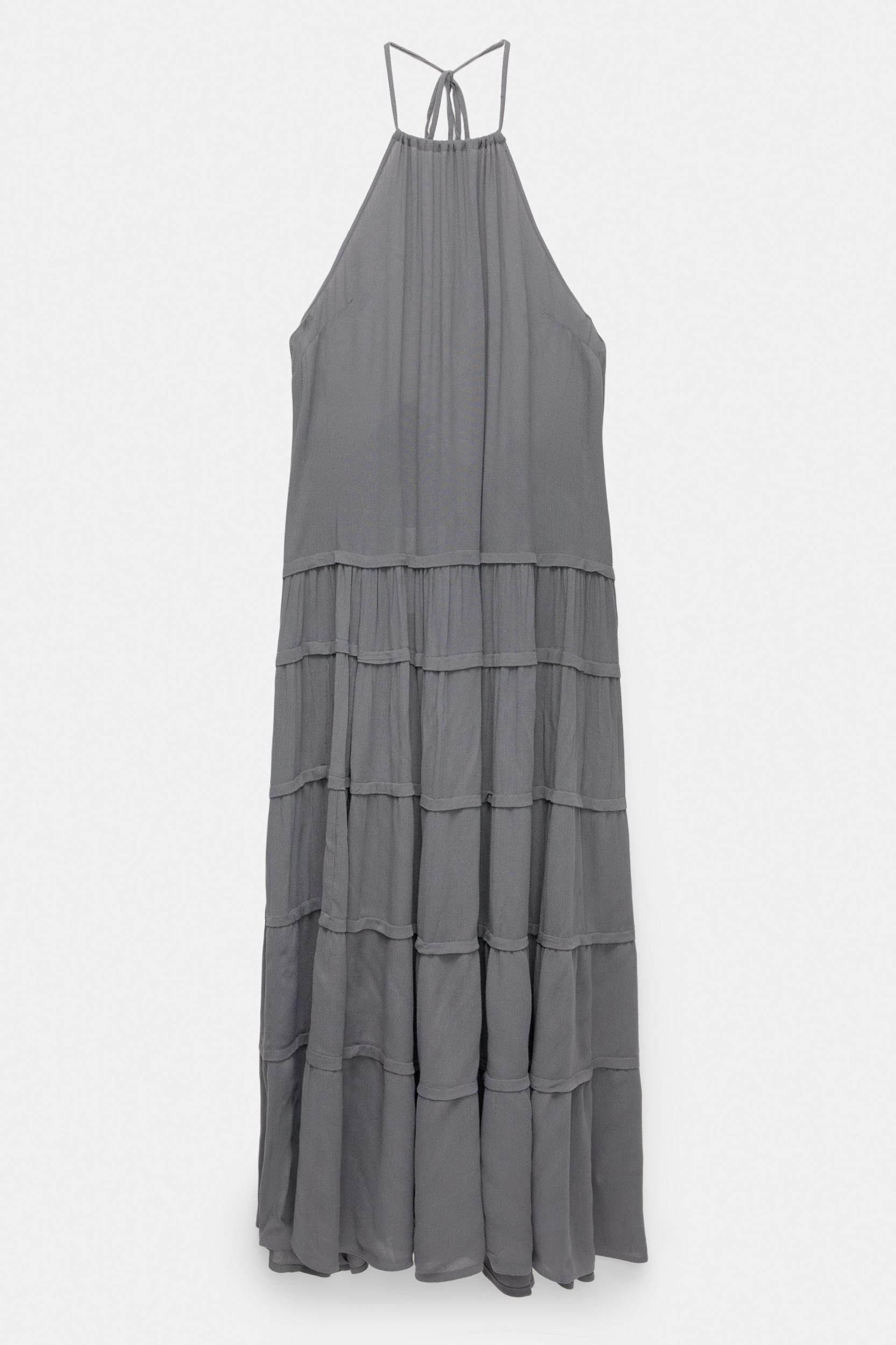 Long halter neck paneled dress Product Image