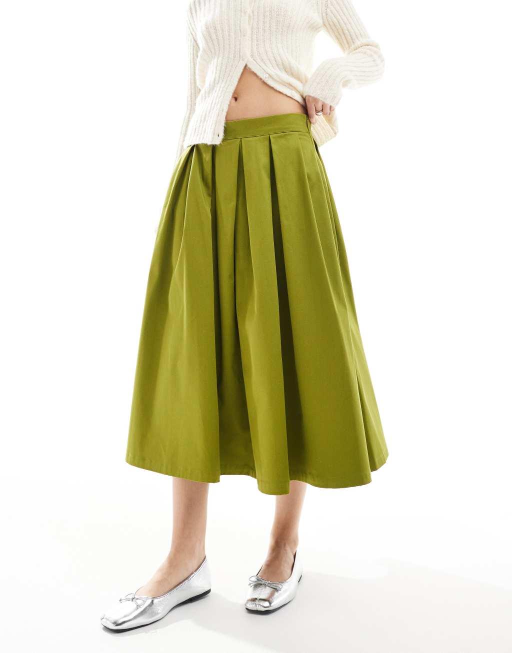 ASOS DESIGN box pleat cotton volume midi skirt Product Image