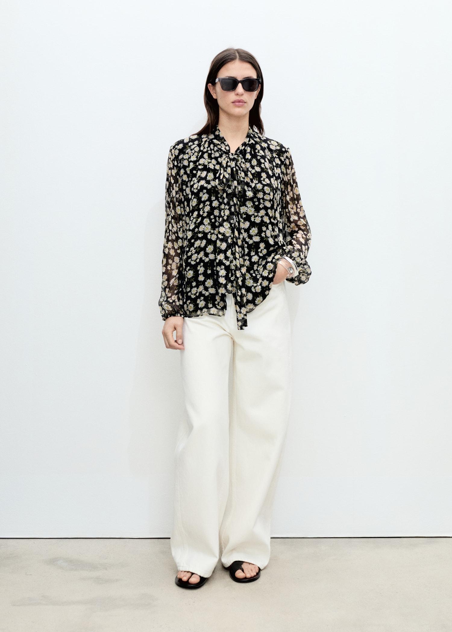 Floral tie blouse - Women | MANGO USA Product Image