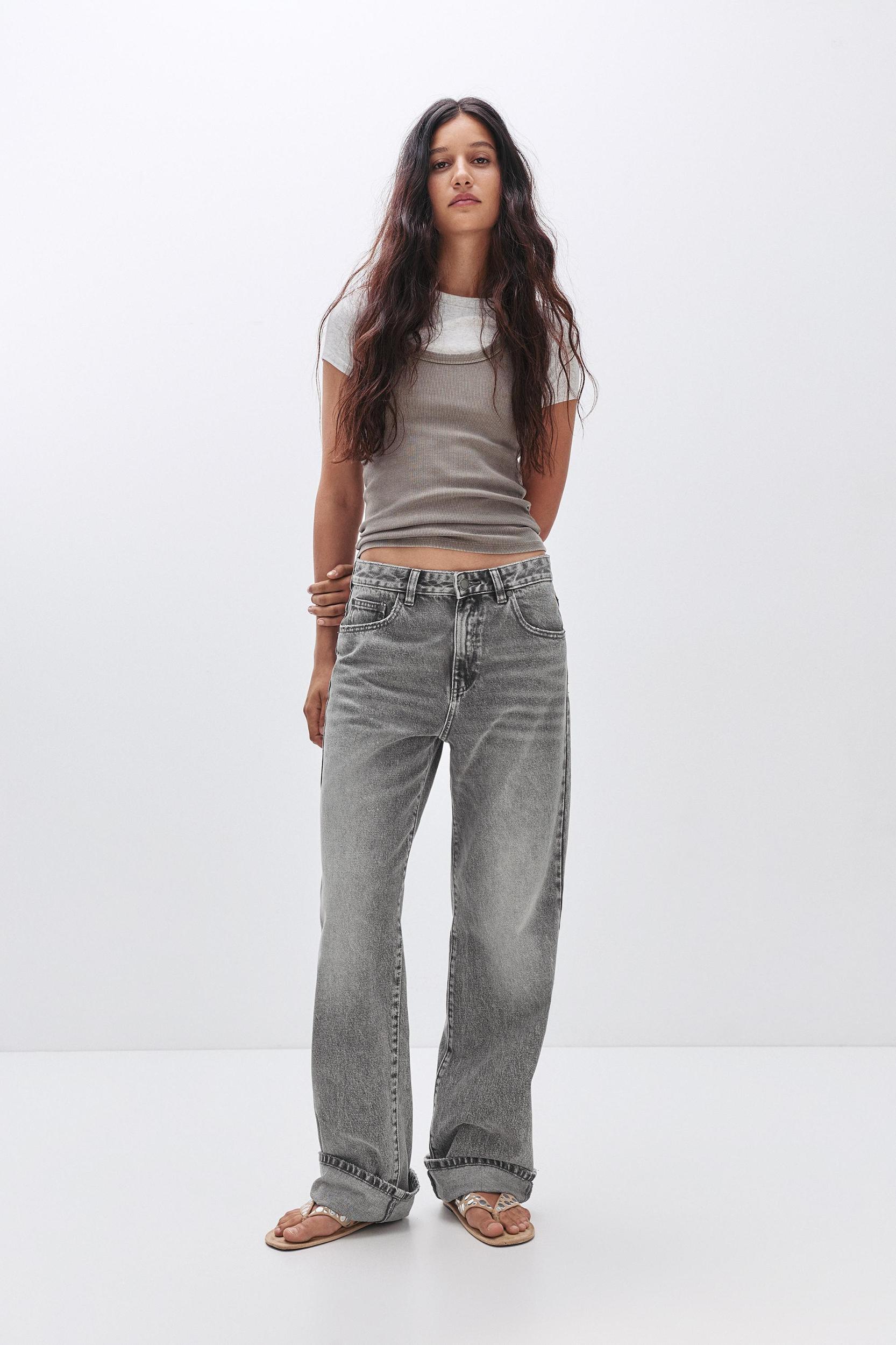 Straight-leg baggy jeans with turn-up hems Product Image