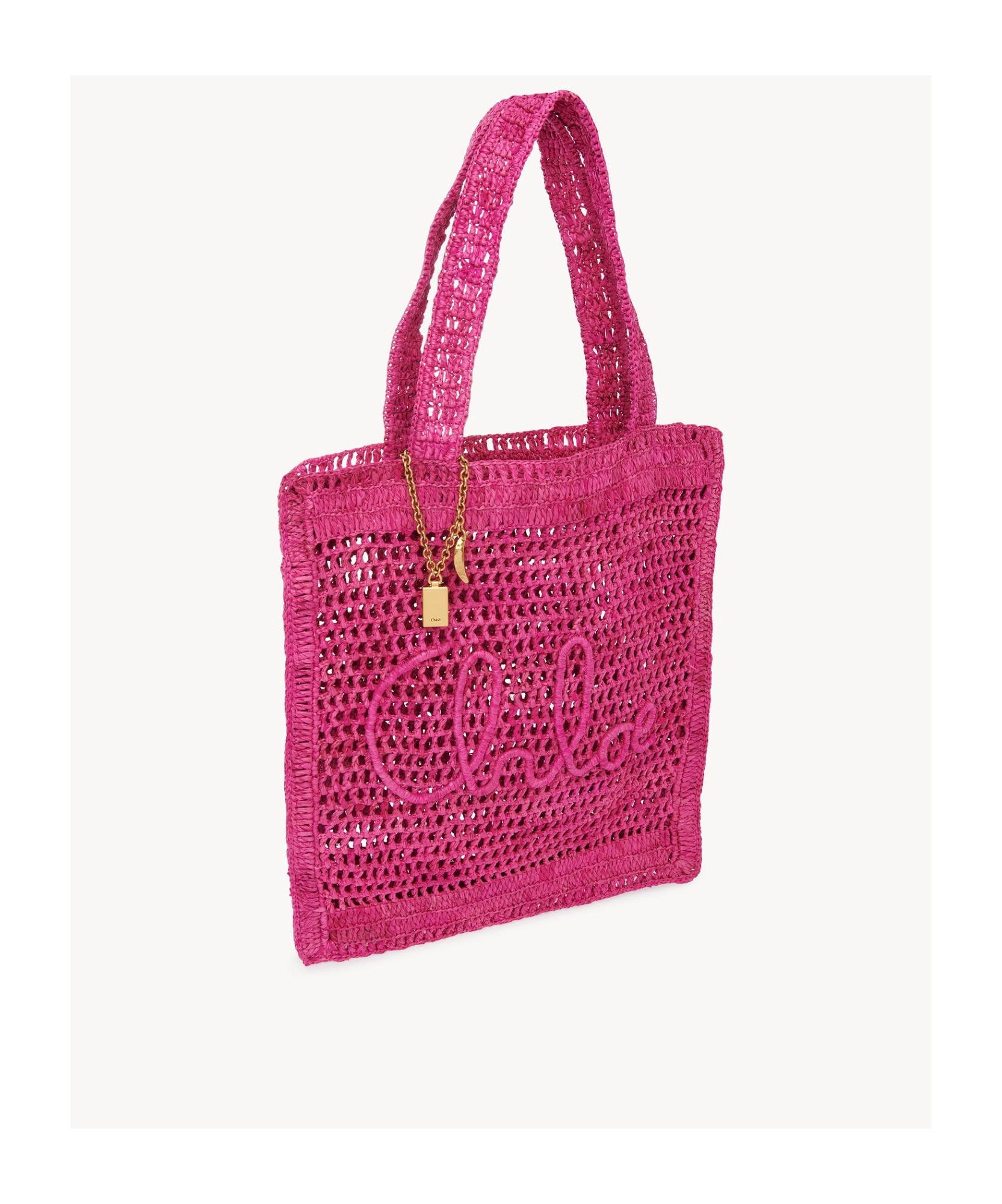 CHLOÉ Chloe Women Fuchsia Raffia Estate Banana Shopping Bag In Fuchsiarose Product Image