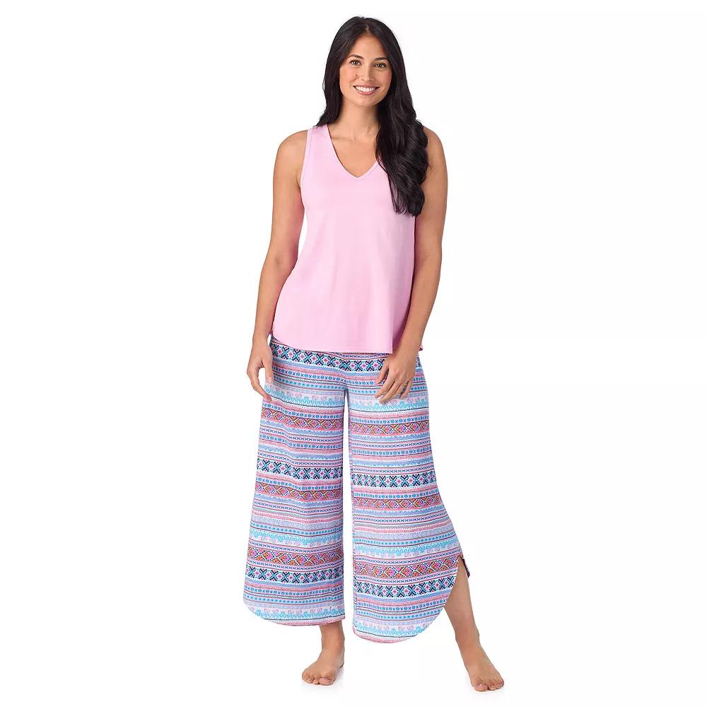 Women's Cuddl Duds® 2-Piece Sleeveless Pajama Top & Wide Leg Pajama Pants Set, Size: Large, Ivory Fairisle Product Image