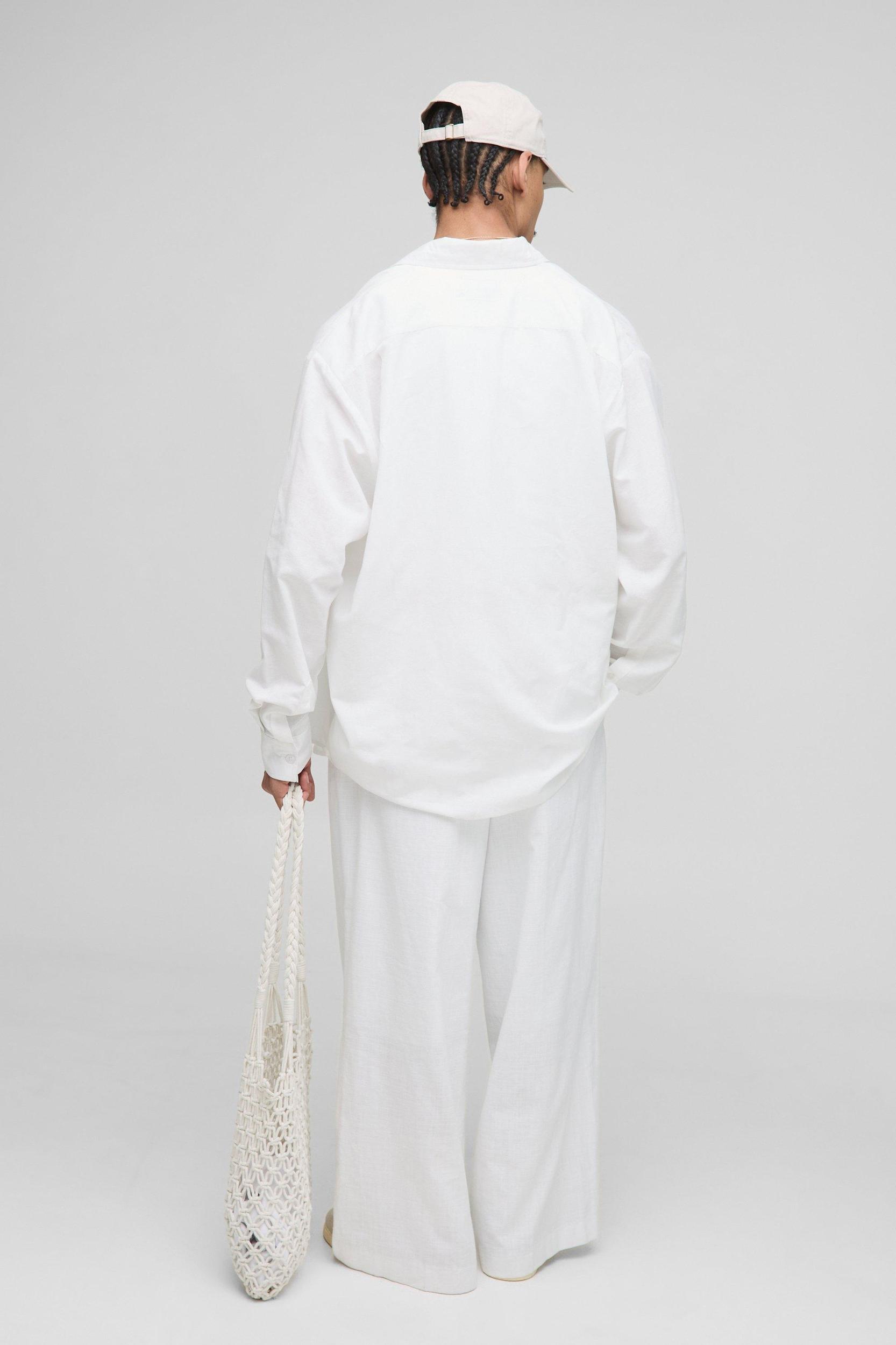 Super Oversized Linen Blend Pleated Back Shirt & Baggy Trouser | boohooMAN USA Product Image