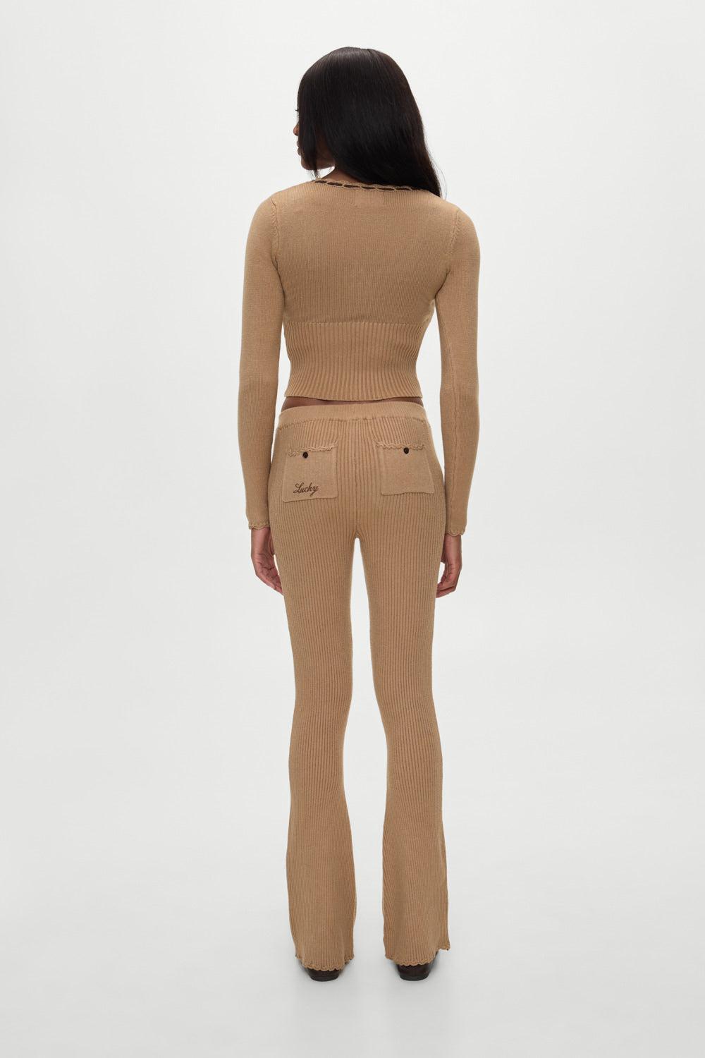 x BELLA HADID Texas Knit Pants - Caramel Product Image