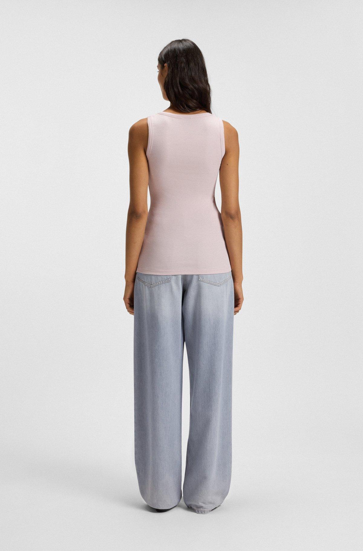 BOSS - Stretch-cotton slim-fit top with ribbed structure - Light Purple Product Image