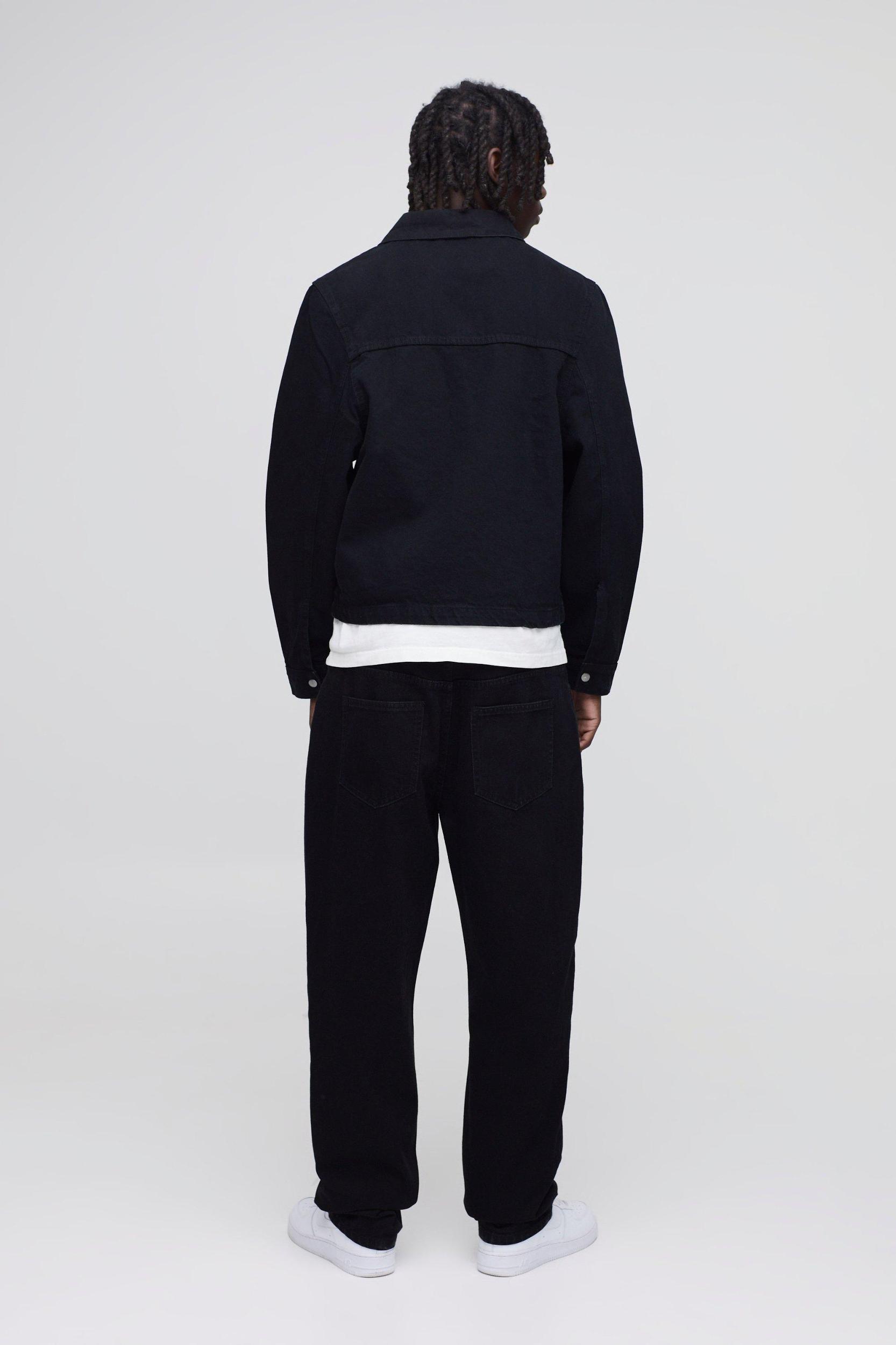 Carpenter Black Denim Harrington Jacket | boohooMAN USA Product Image