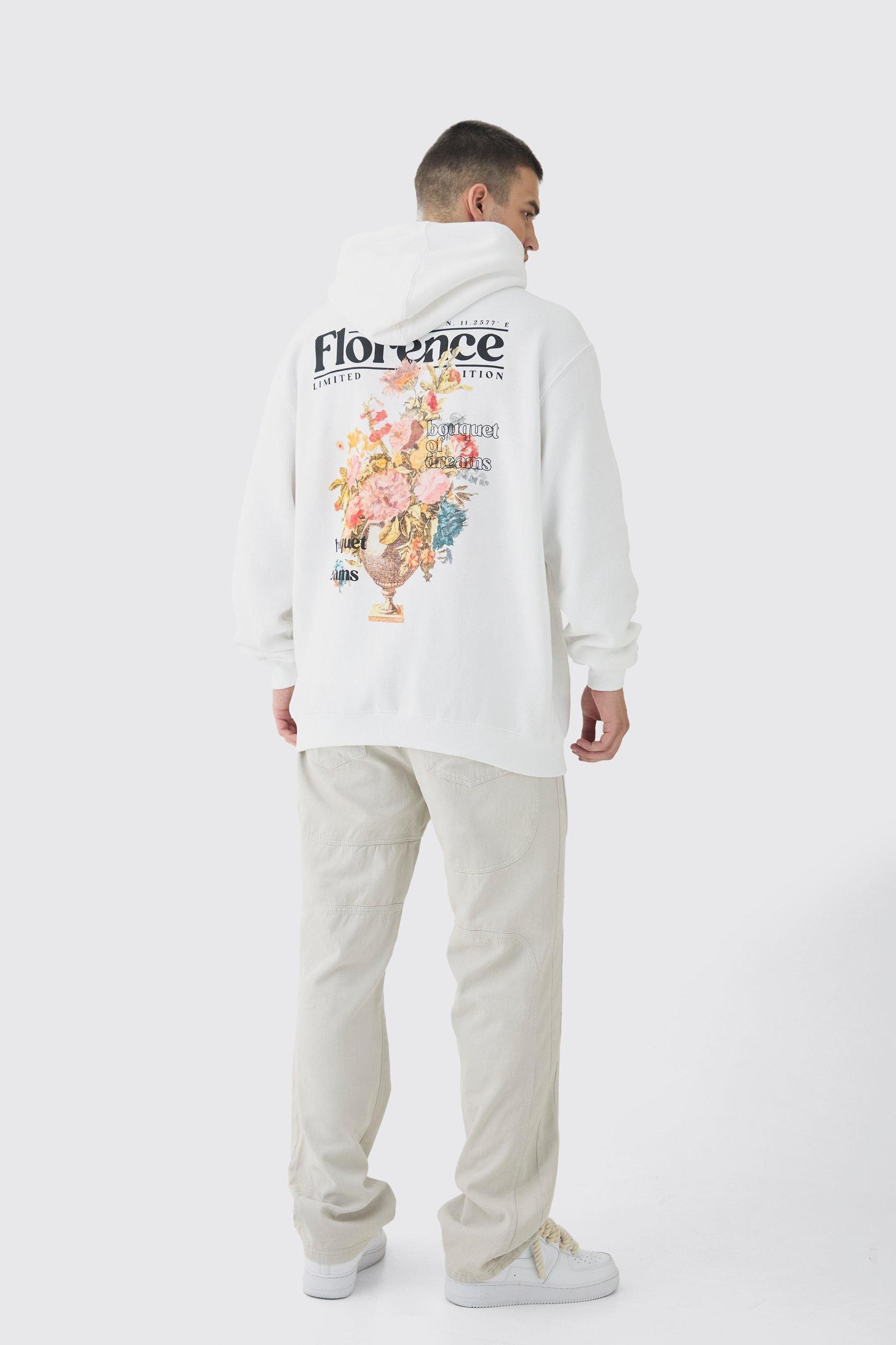 Tall Floral Back Print Oversized Hoodie | boohooMAN USA Product Image