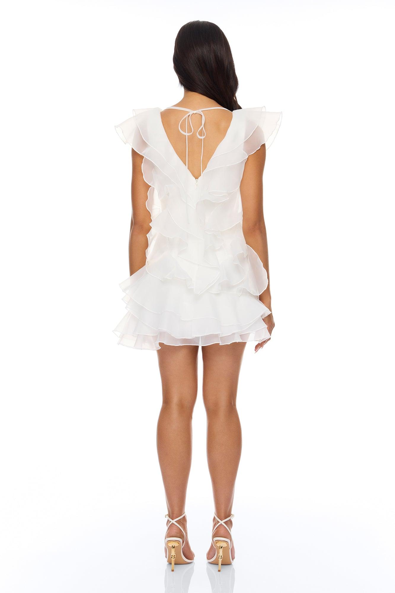 In The Clouds Sleeveless Ruffle Mini Dress - White Female Product Image