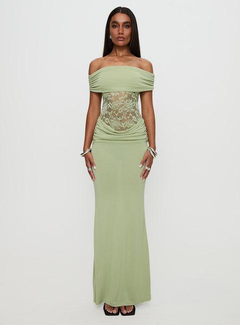 Gwendolen Off The Shoulder Maxi Dress Green Product Image