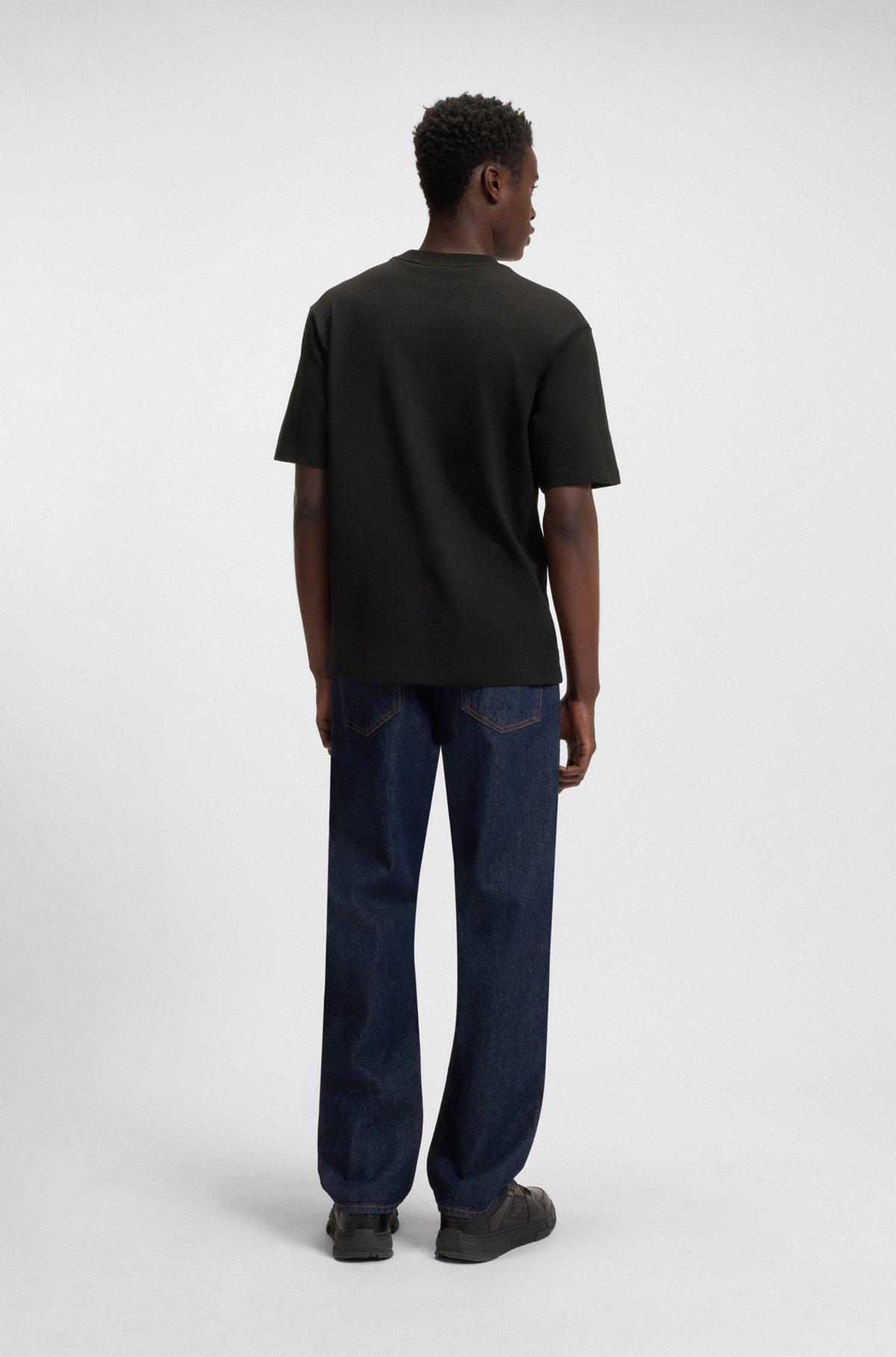 HUGO - Cotton jersey T-shirt with curved logo - Black Product Image