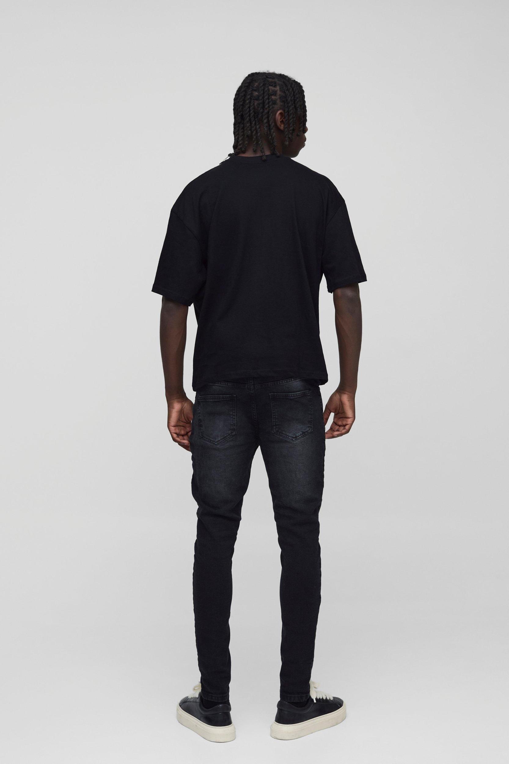Skinny Stretch Jean In Washed Black | boohooMAN USA Product Image