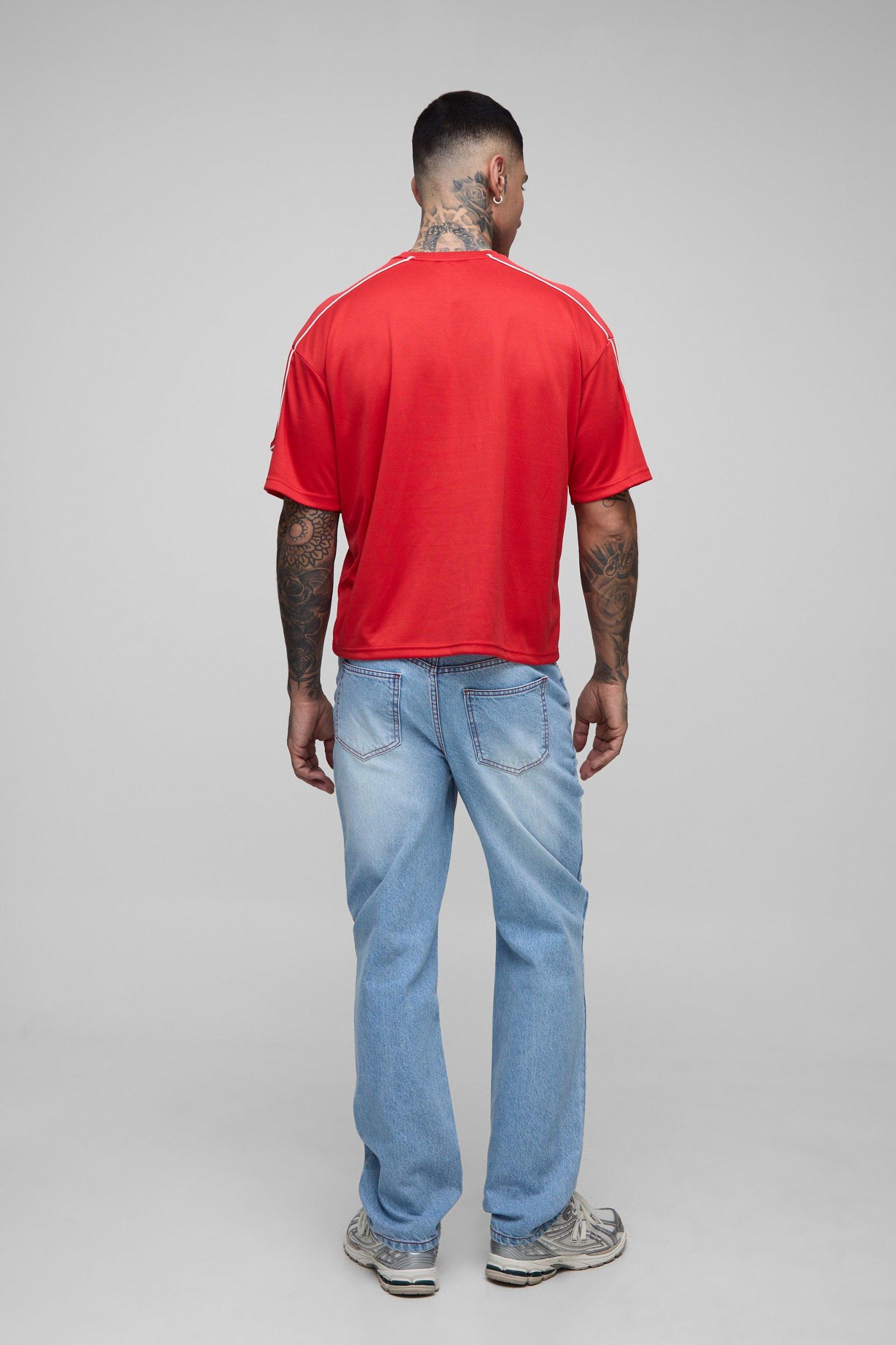 Tall Straight Rigid Contrast Stitch Jeans | boohooMAN USA Product Image
