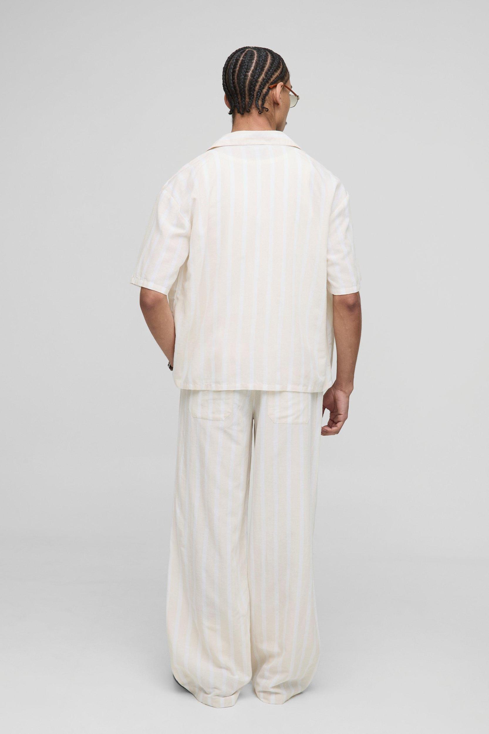 Baggy Fit Linen Look Stripe Elasticated Waist Pants | boohooMAN USA Product Image
