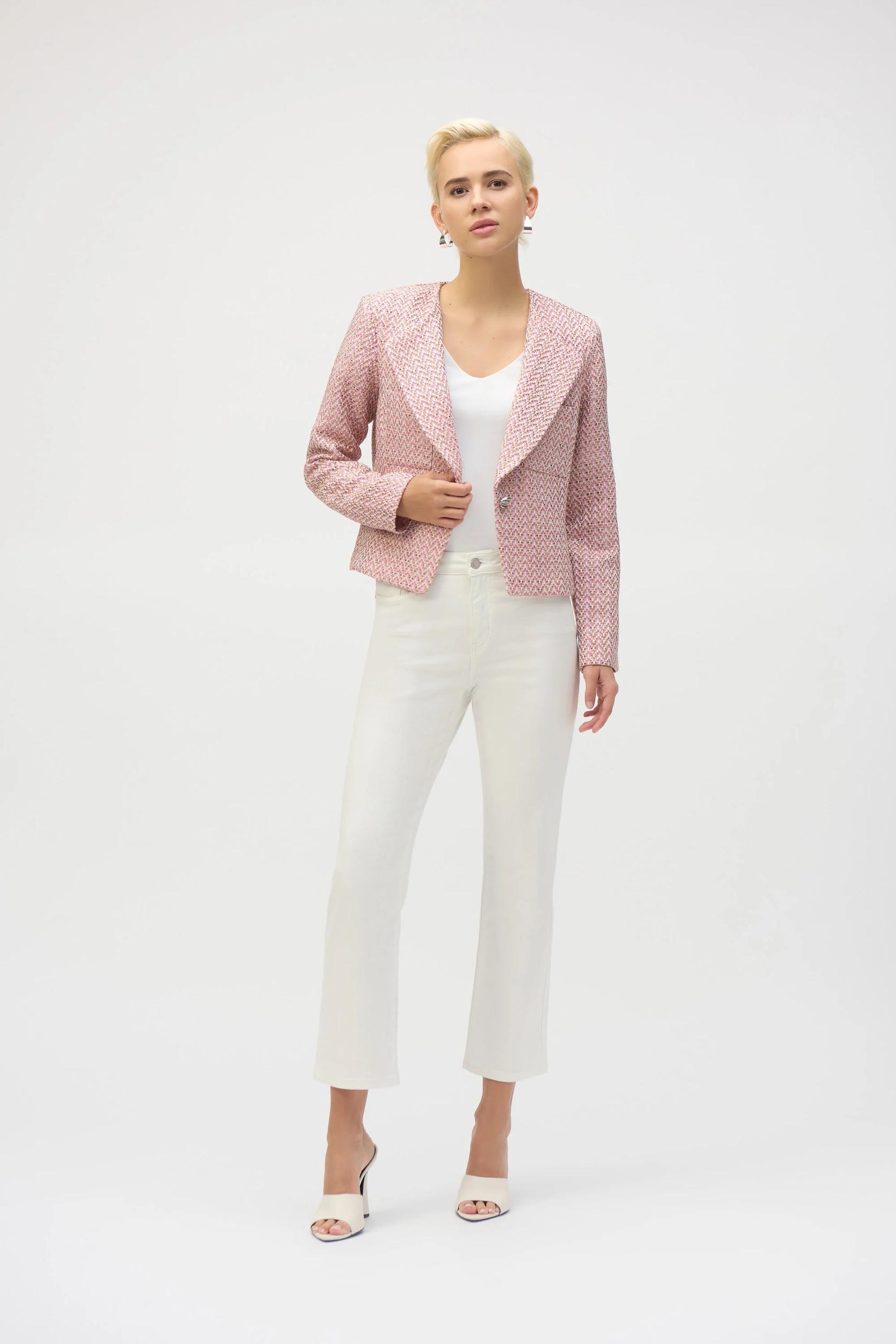 Bouclé Woven Boxy Blazer- Pink/Multi Product Image