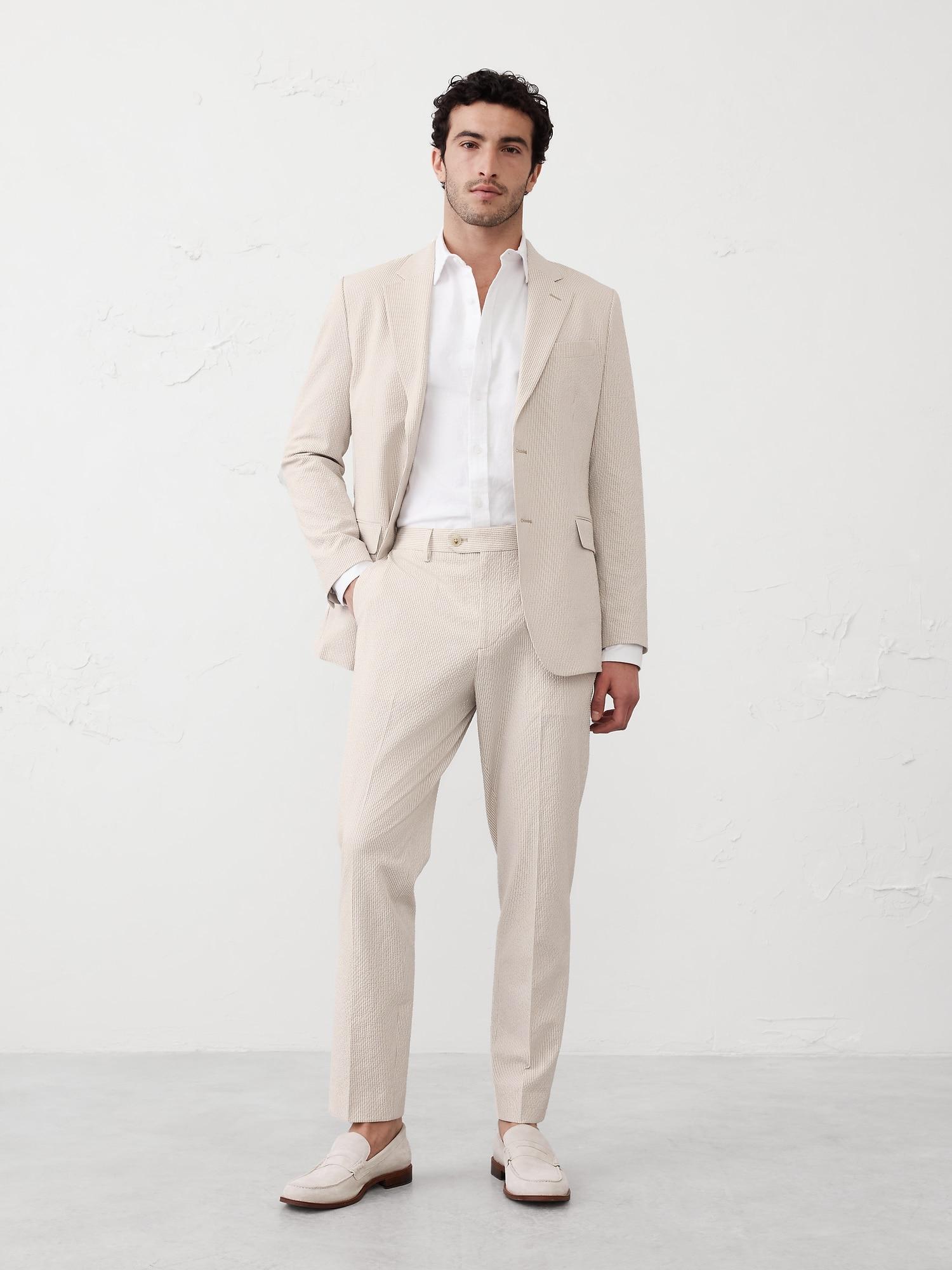 Tailored-Fit Khaki Seersucker Suit Trouser Product Image
