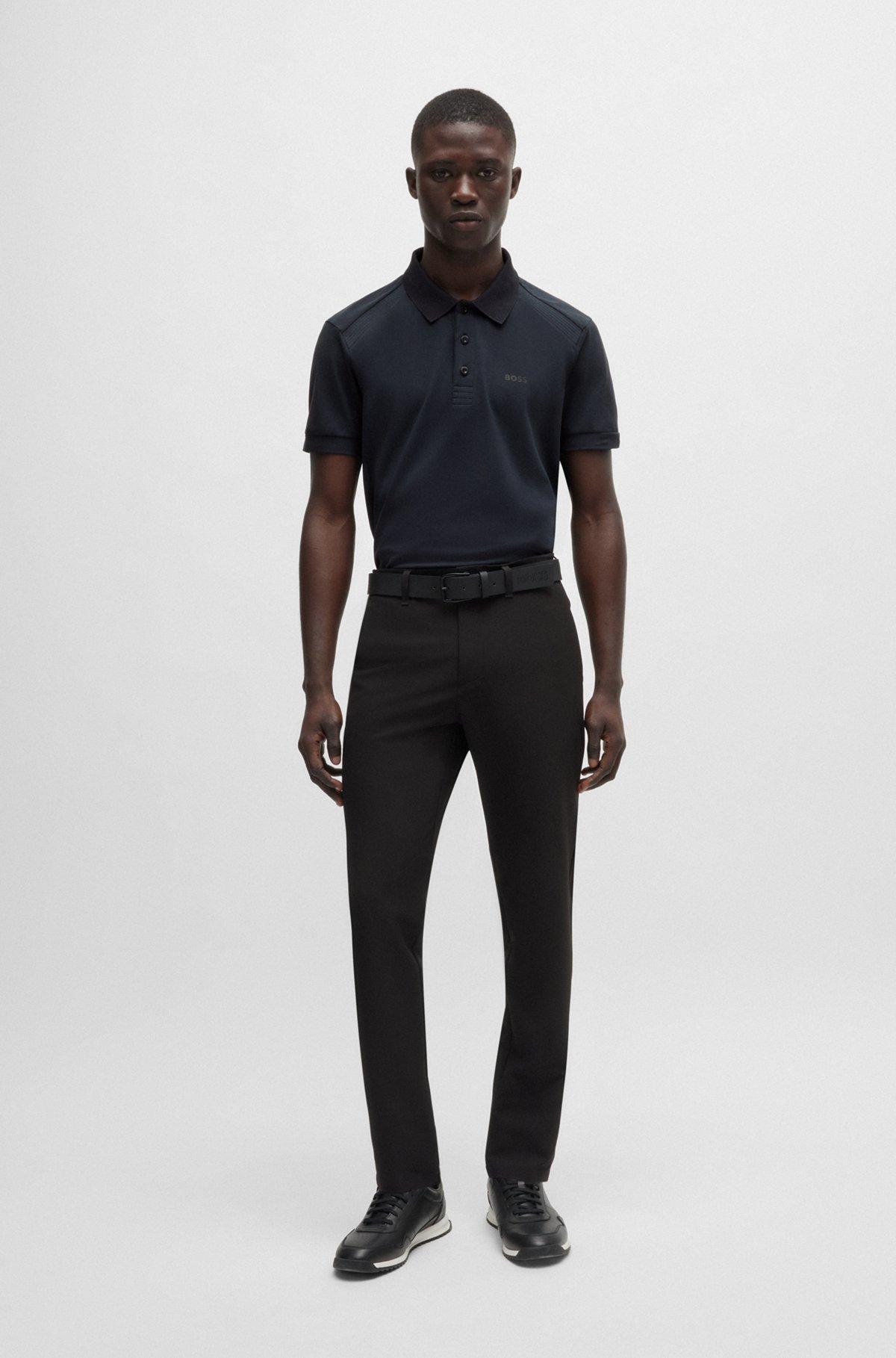 BOSS - Stretch-cotton polo shirt with striped tape inserts - Dark Blue Product Image