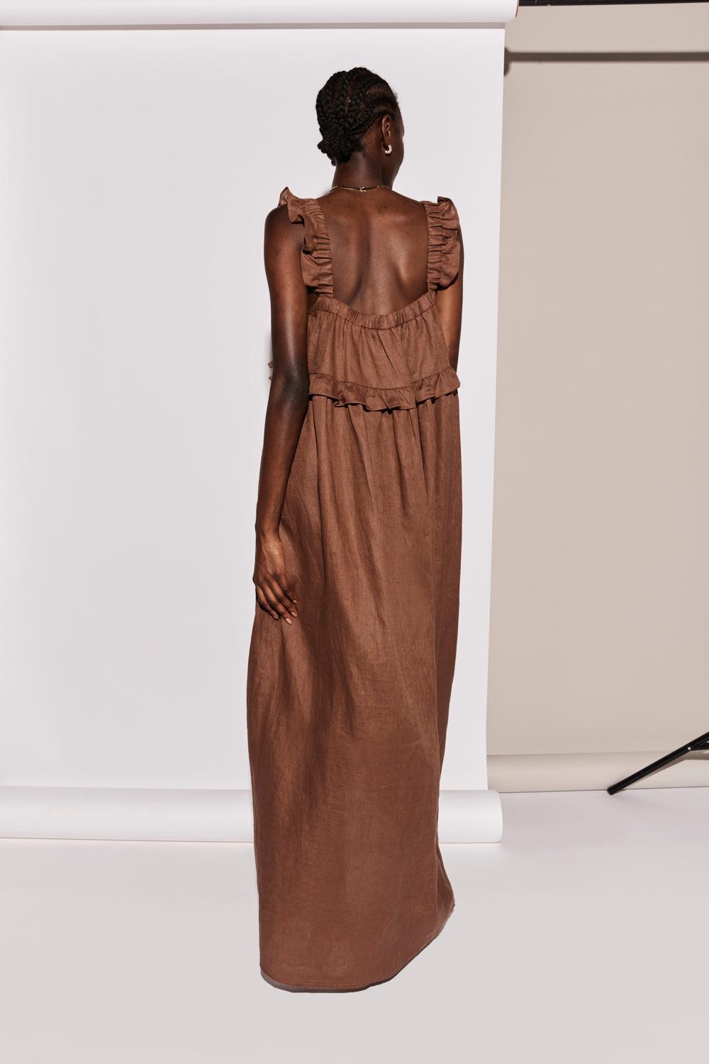 Rossana Linen Maxi Dress Chocolate Product Image