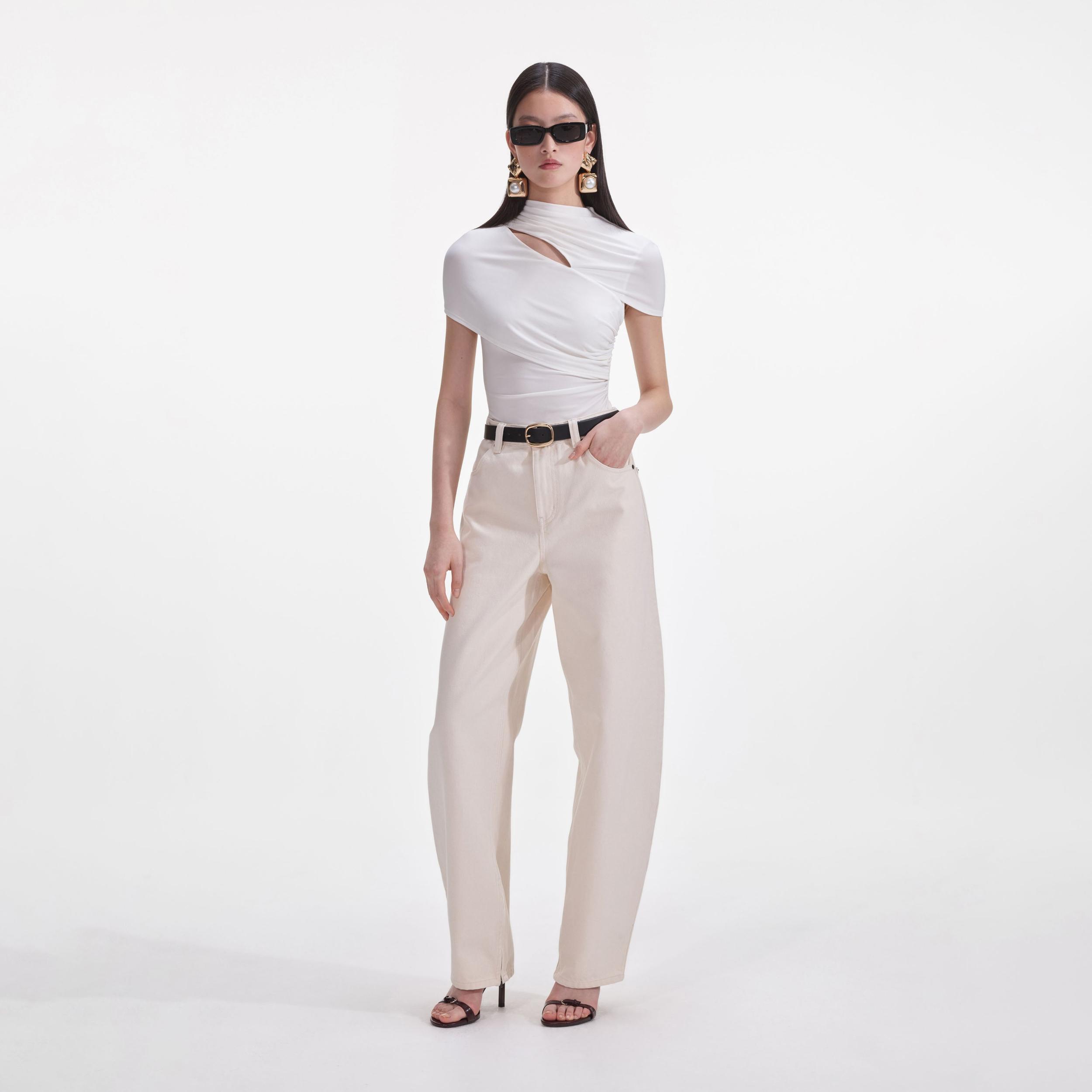 Cream Jersey Gathered Top Product Image