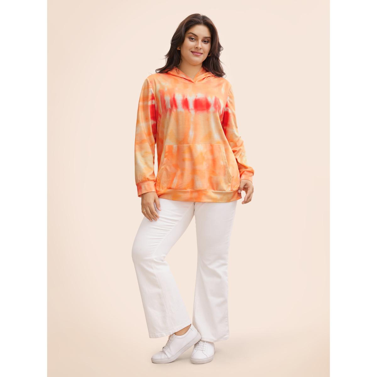Plus Size Tie Dye Hooded Kangaroo Pocket Sweatshirt Women Multicolor Casual Non Hooded Everyday Sweatshirts BloomChic 10/M Product Image