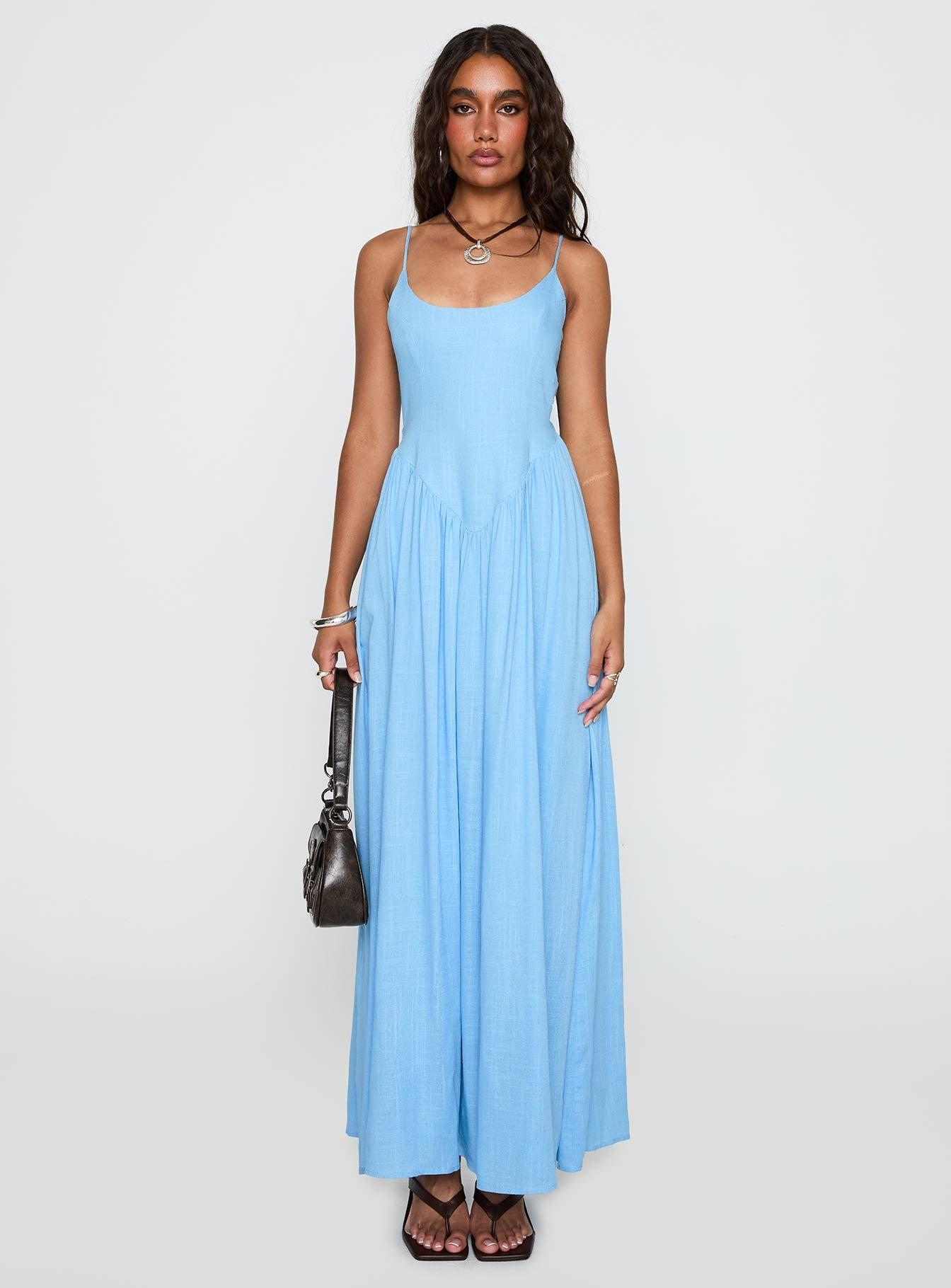 Palisades Tie Up Maxi Dress Blue Product Image