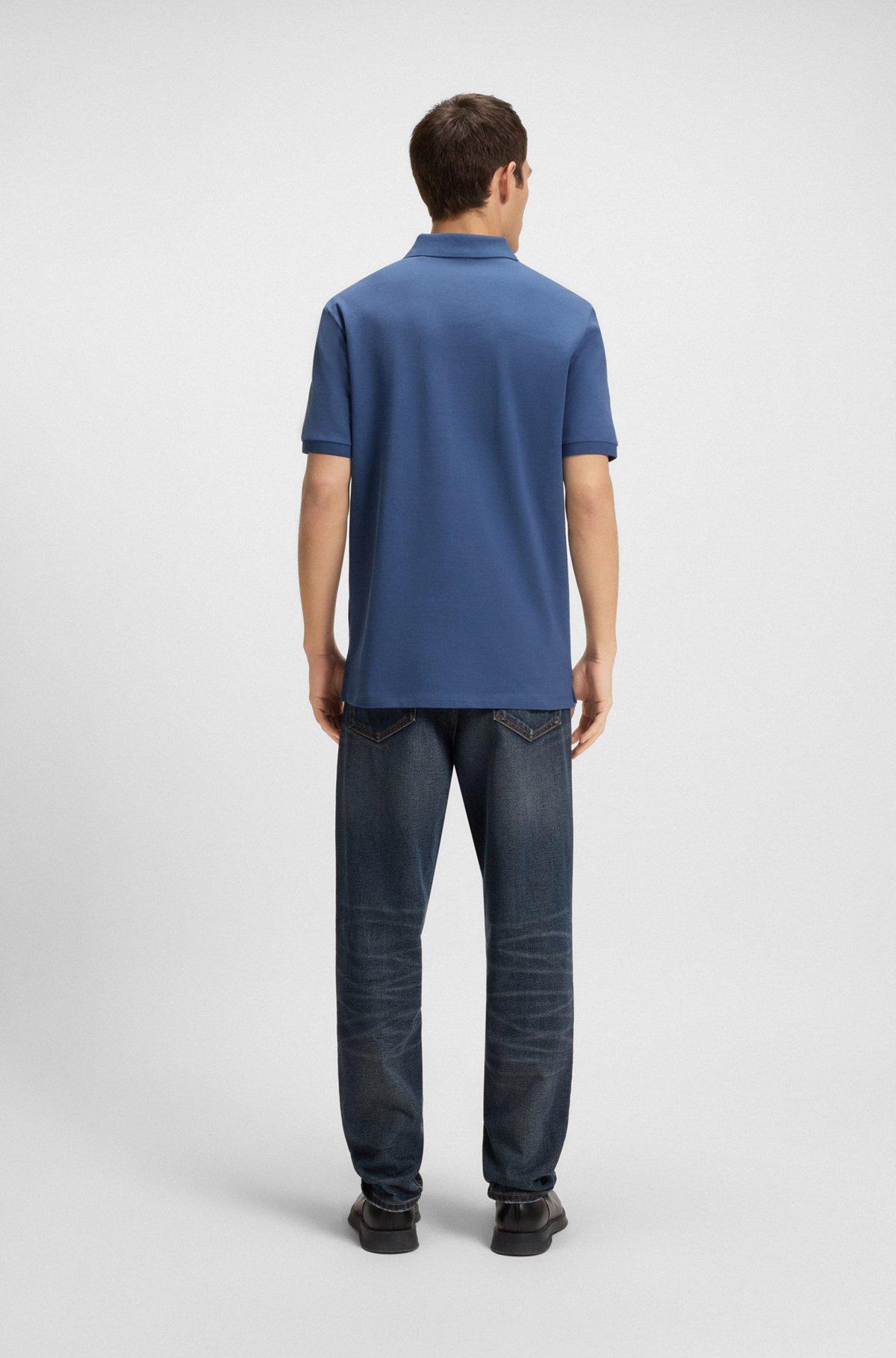 HUGO - Cotton-piqué polo shirt with all-over print - Blue Product Image