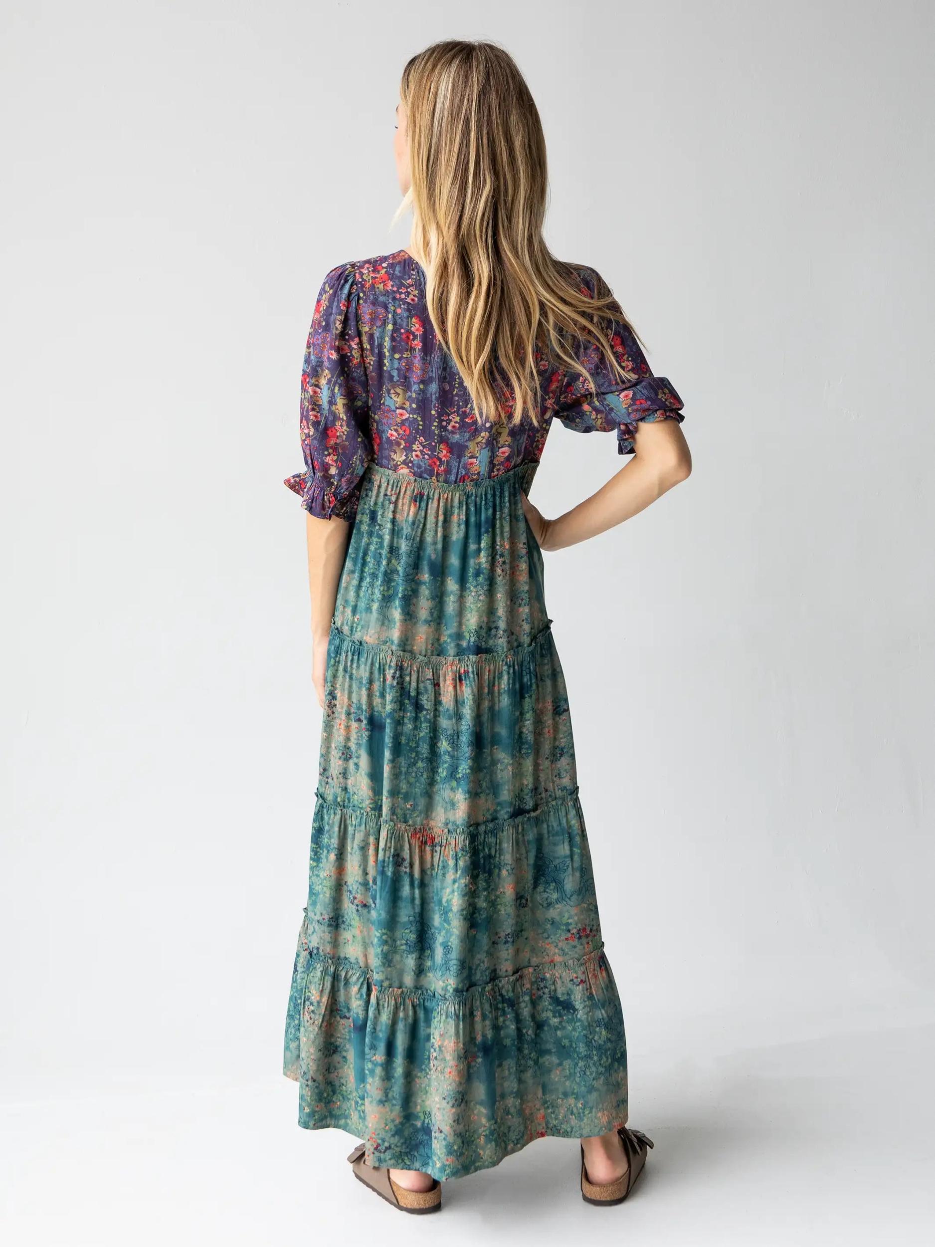 Collette Tiered Maxi Dress - Navy Turquoise Floral Product Image