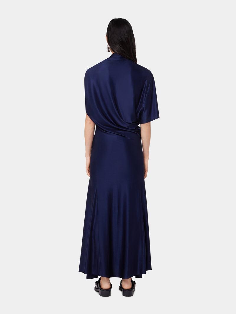 NAVY ASYMMETRICAL LONG DRESS IN JERSEY Product Image