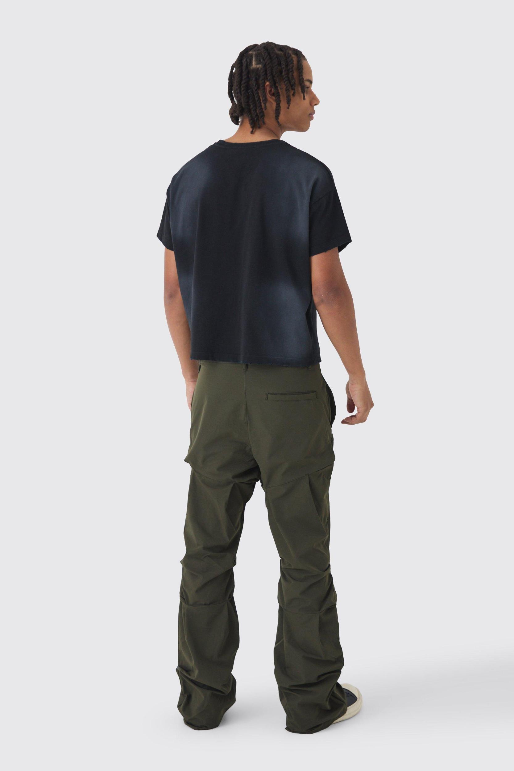 Slim Fit Flare Stacked Pants With Ruched Detail | boohooMAN USA Product Image