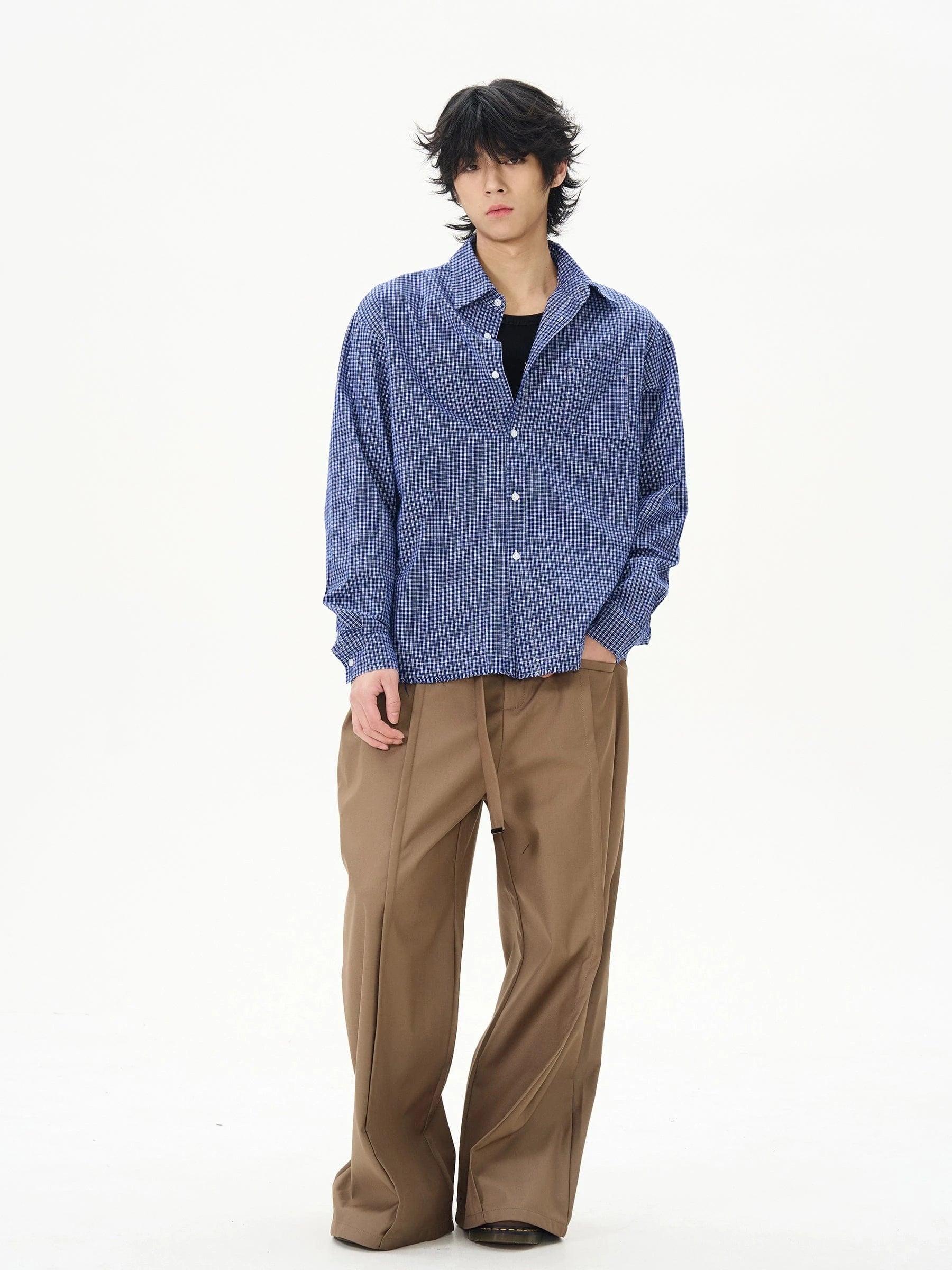 RT No. 18161 BLUE GRID BUTTON-UP SHIRT Product Image