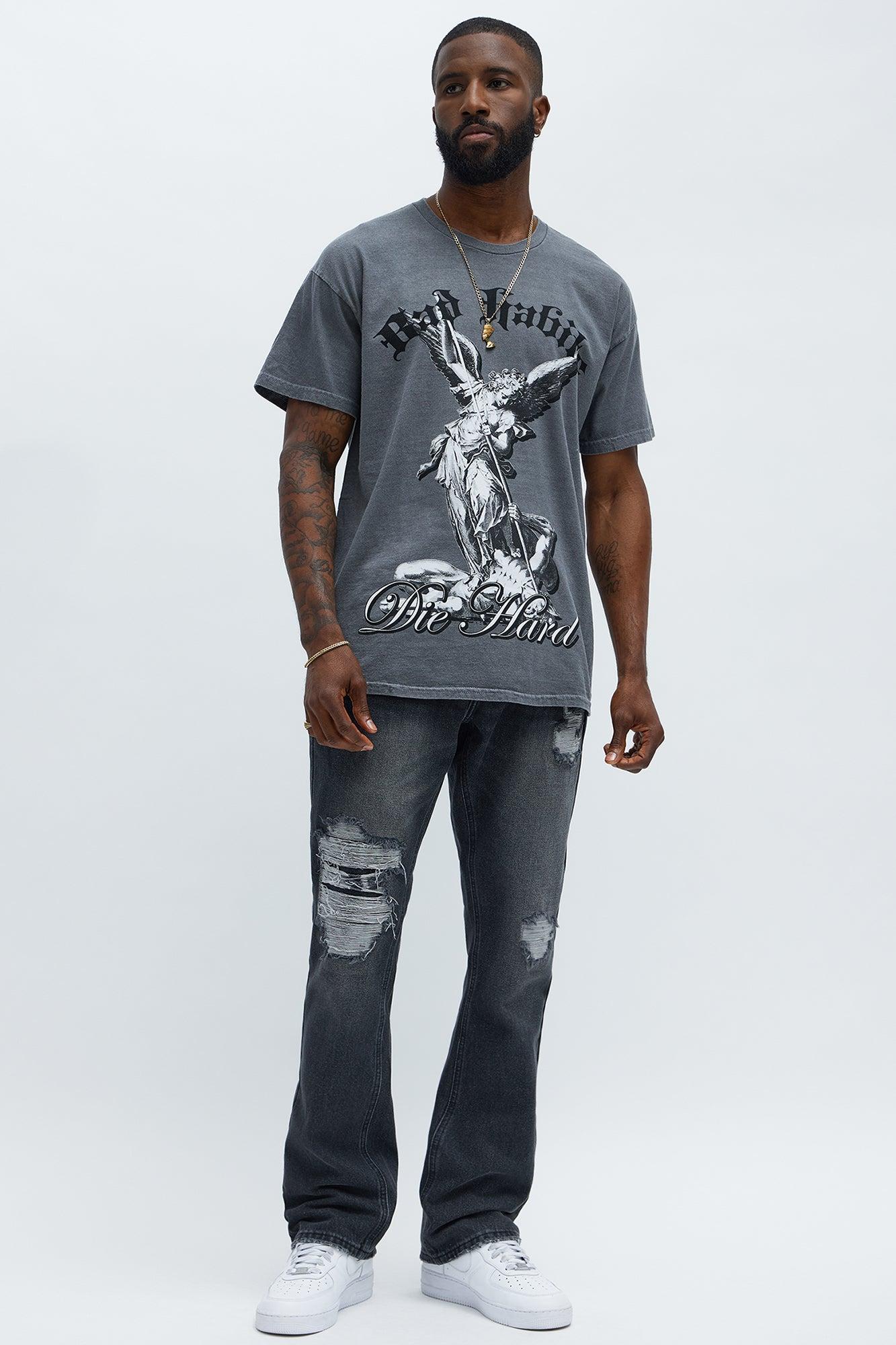 Stacked Slim Flare Looking Through Me Ripped Jeans - Black Wash Male Product Image