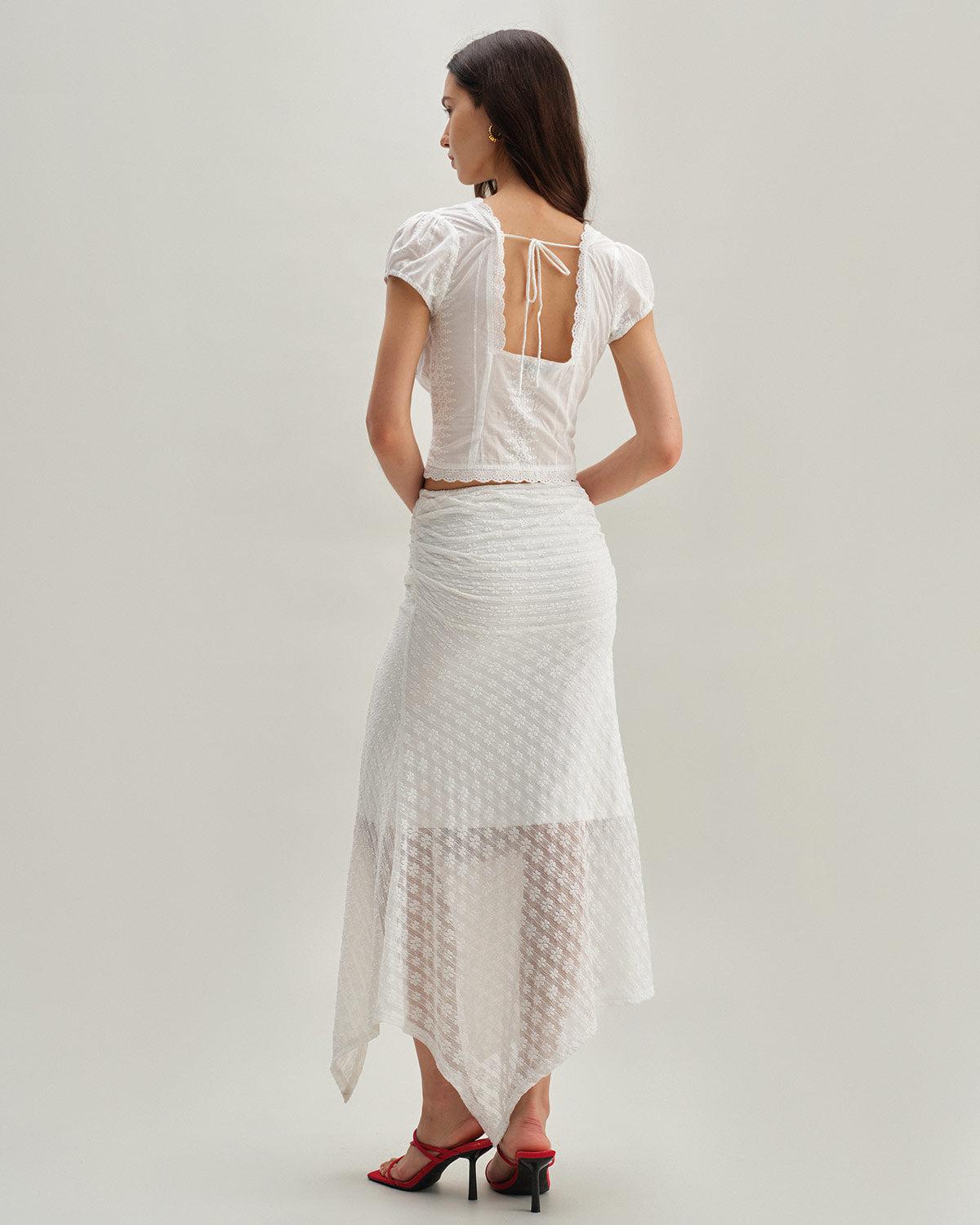 White Jacquard Mermaid Midi Skirt Product Image