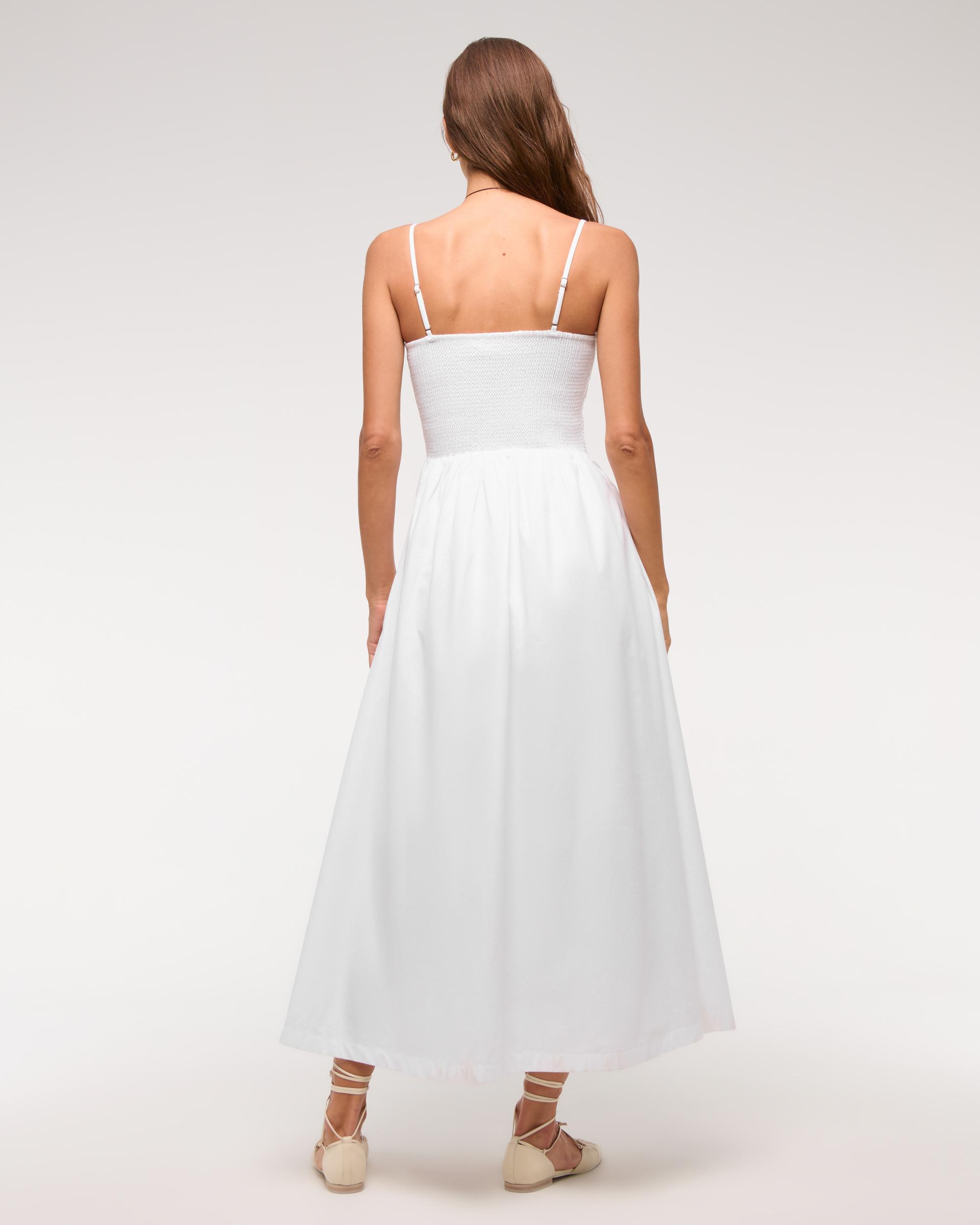 Dipped-Waist Smocked Midi Dress Product Image