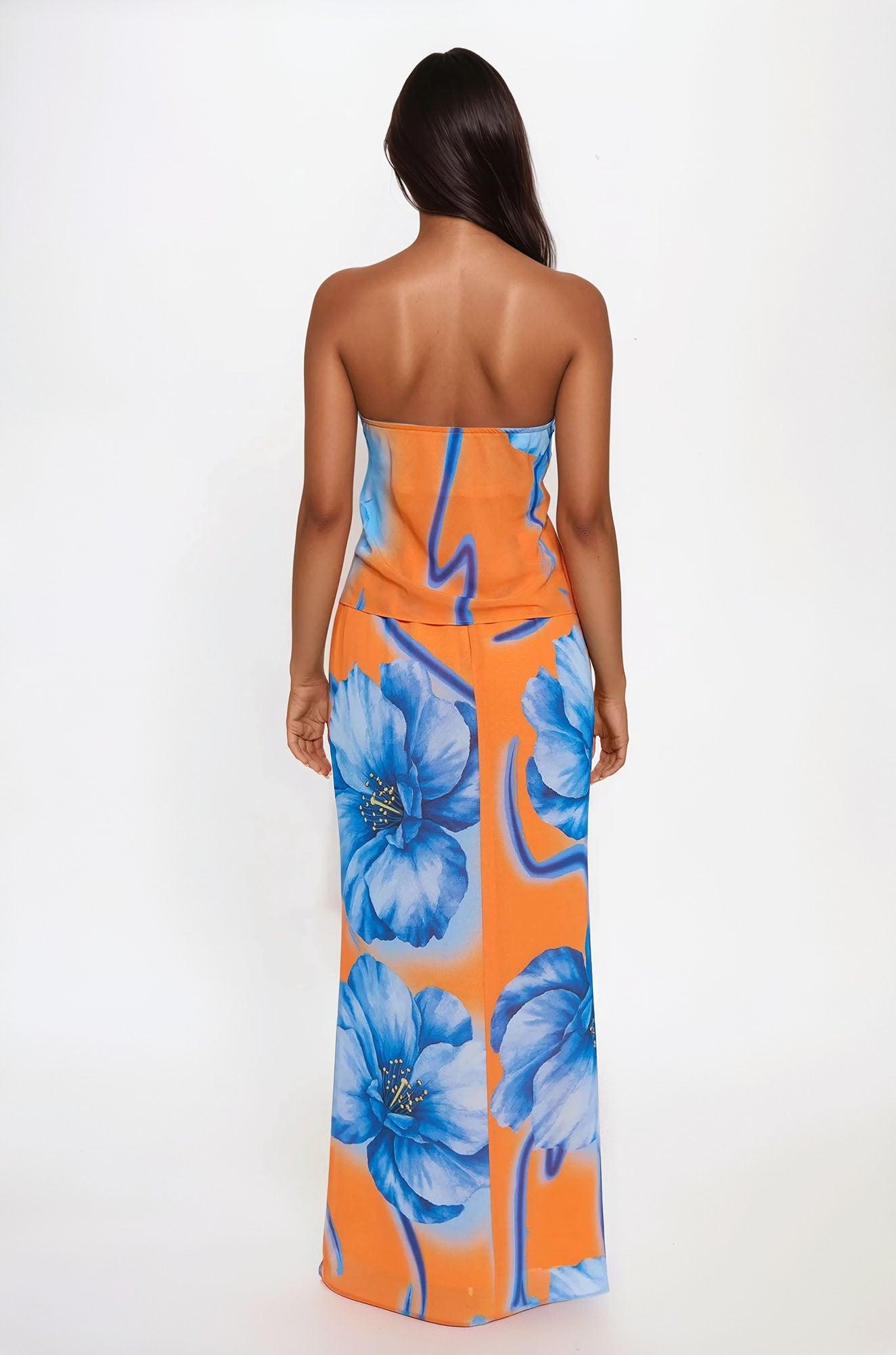 Hibiscus Escape Floral Maxi Skirt Set - Orange/combo Female Product Image