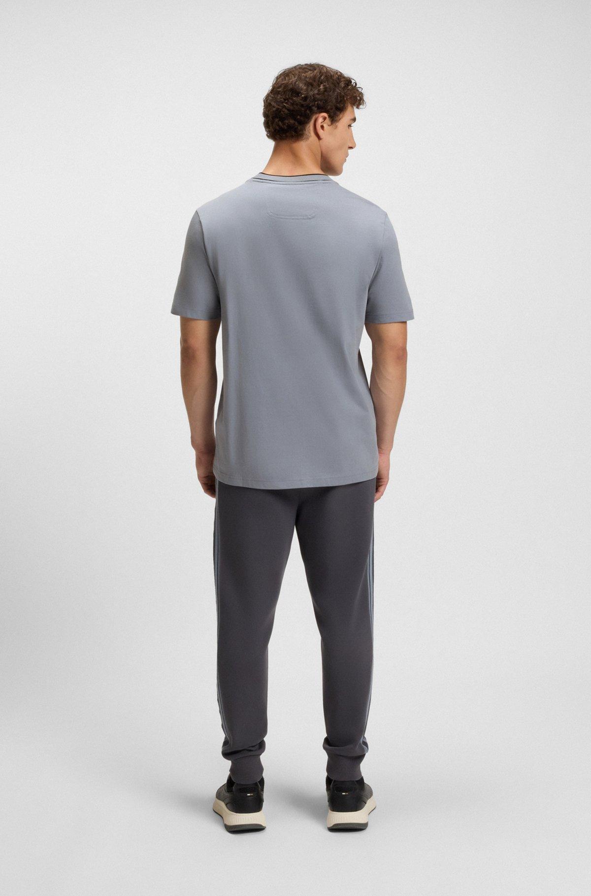 BOSS - Cotton jersey T-shirt with striped logo graphic - Dark Grey Product Image