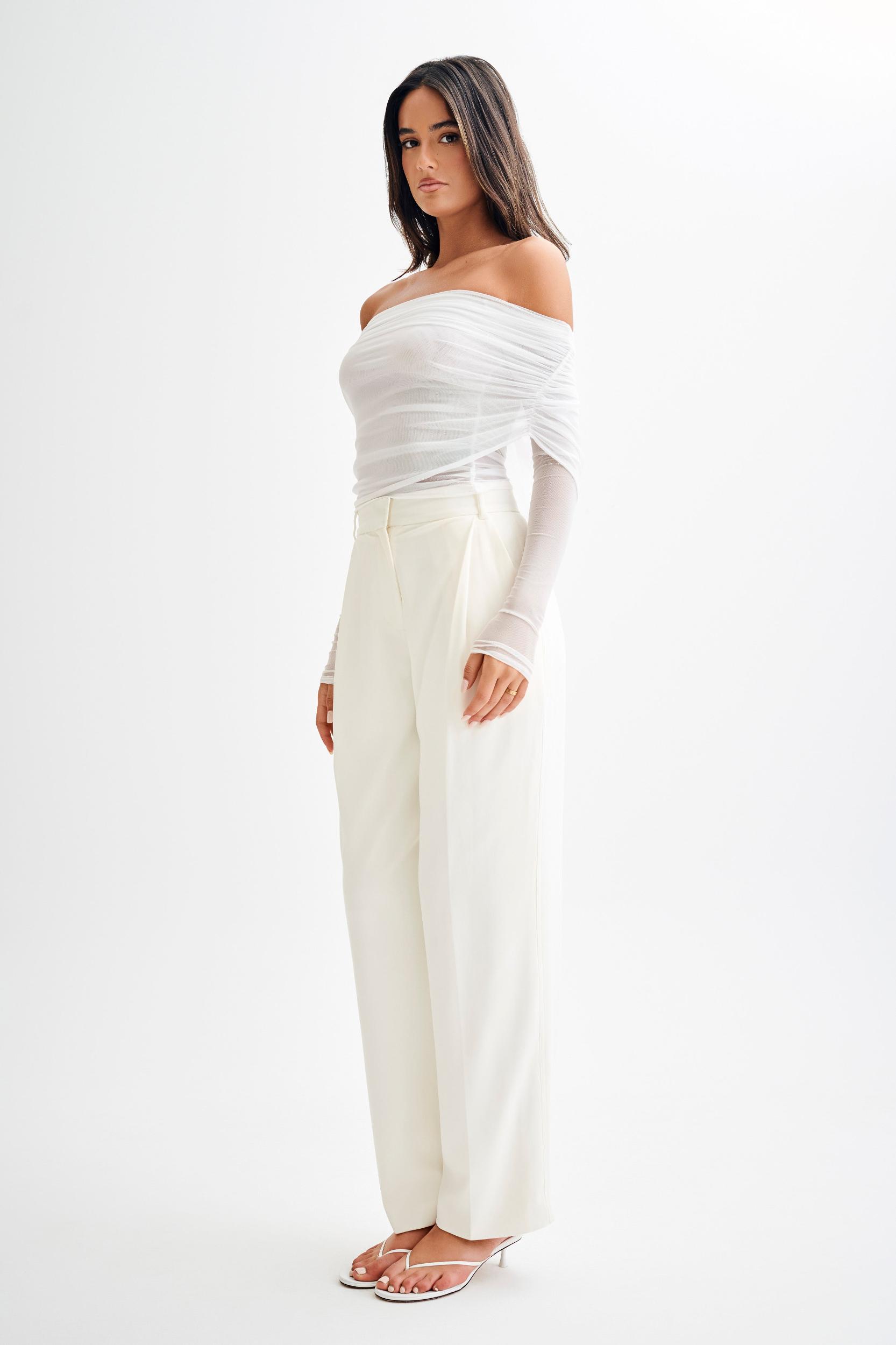 Everly Sheer Mesh Off Shoulder Top - Ivory Product Image