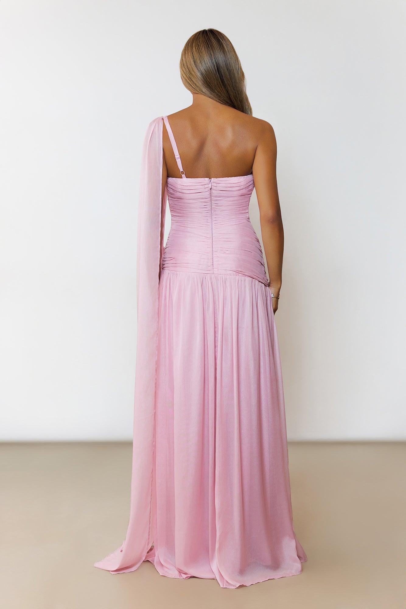 Silver Breeze One Shoulder Maxi Dress Pink Product Image