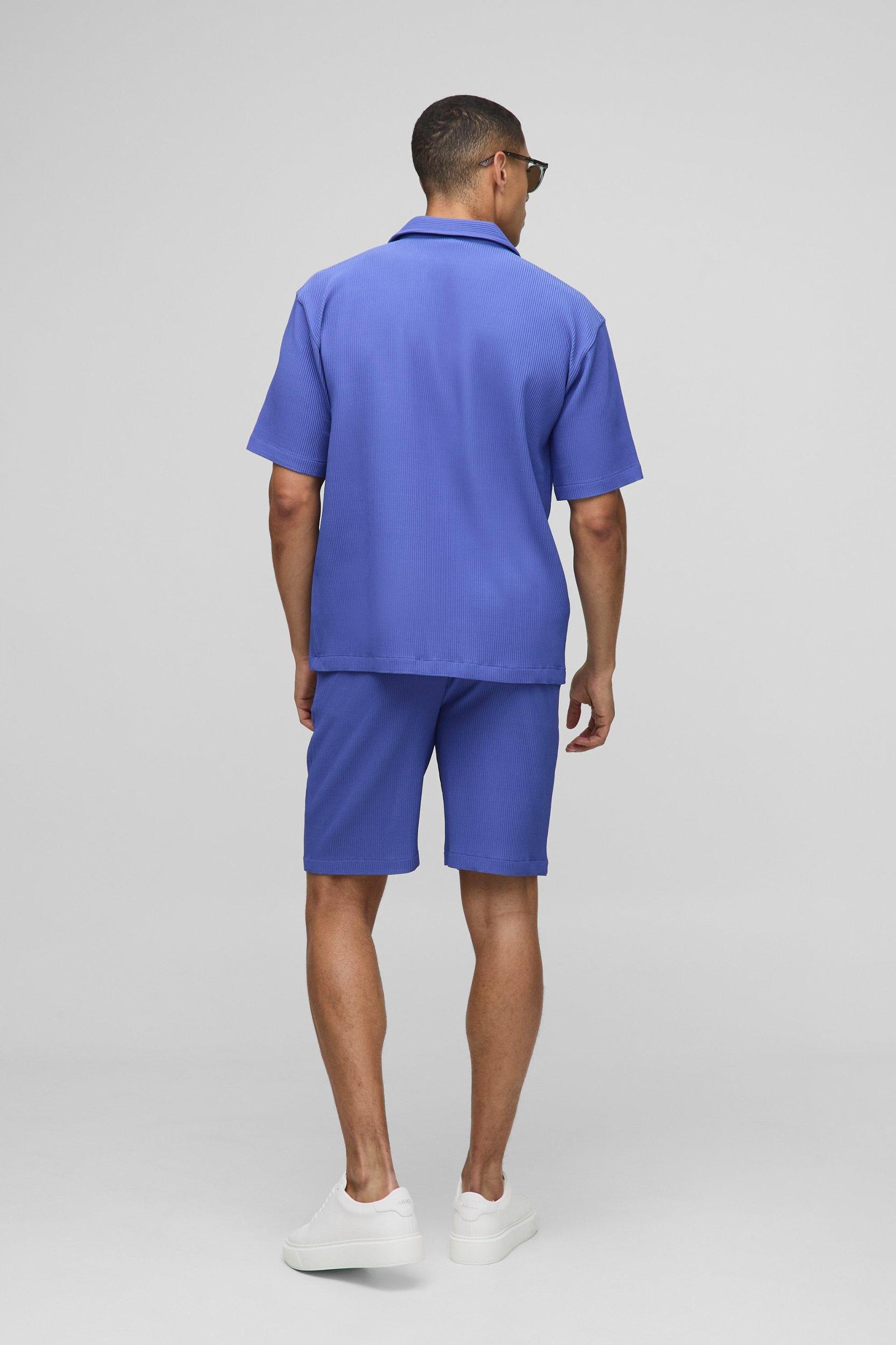 Oversized Revere Pleated Shirt & Short Set | boohooMAN USA Product Image