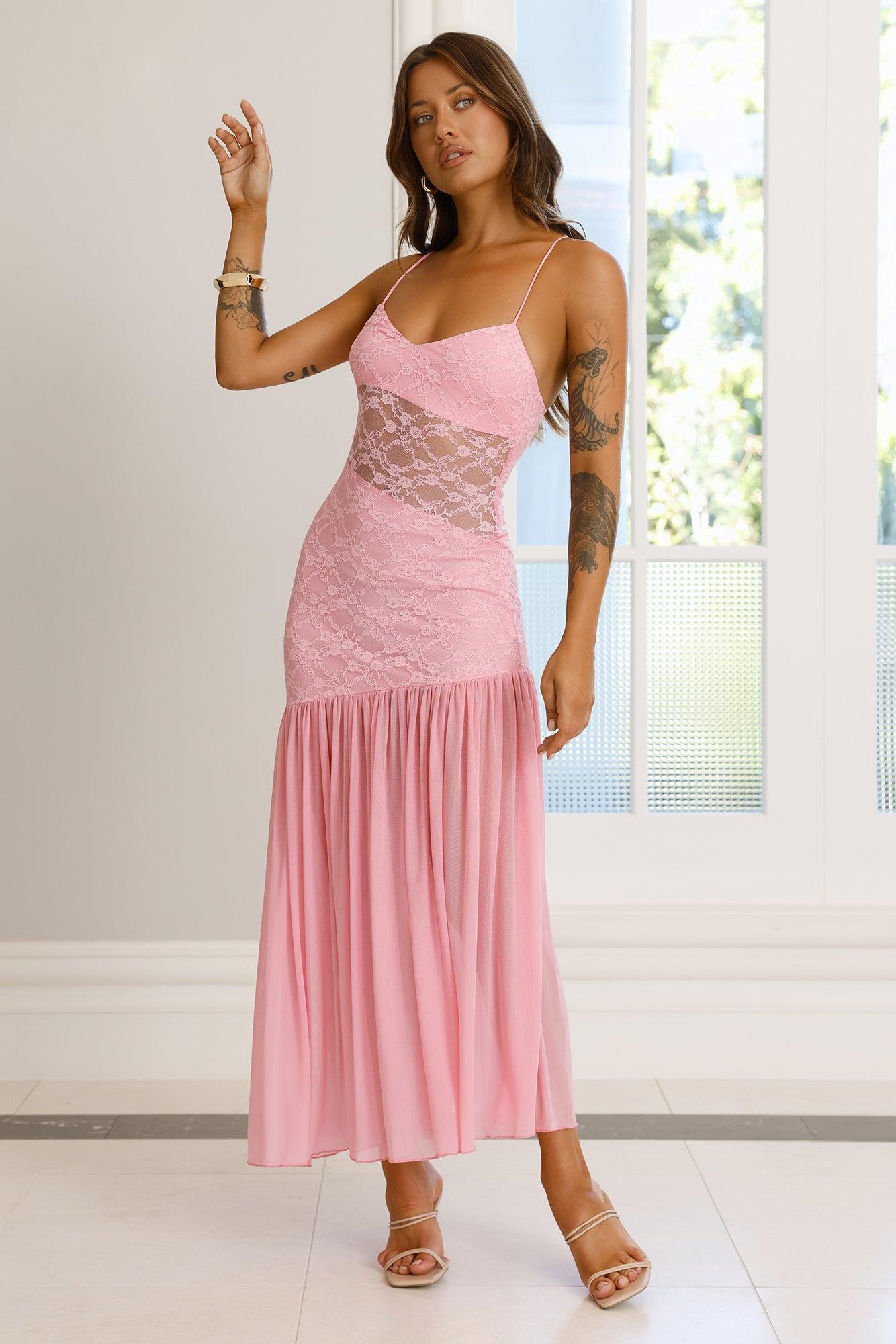 Cover Story Lace Maxi Dress Pink Product Image