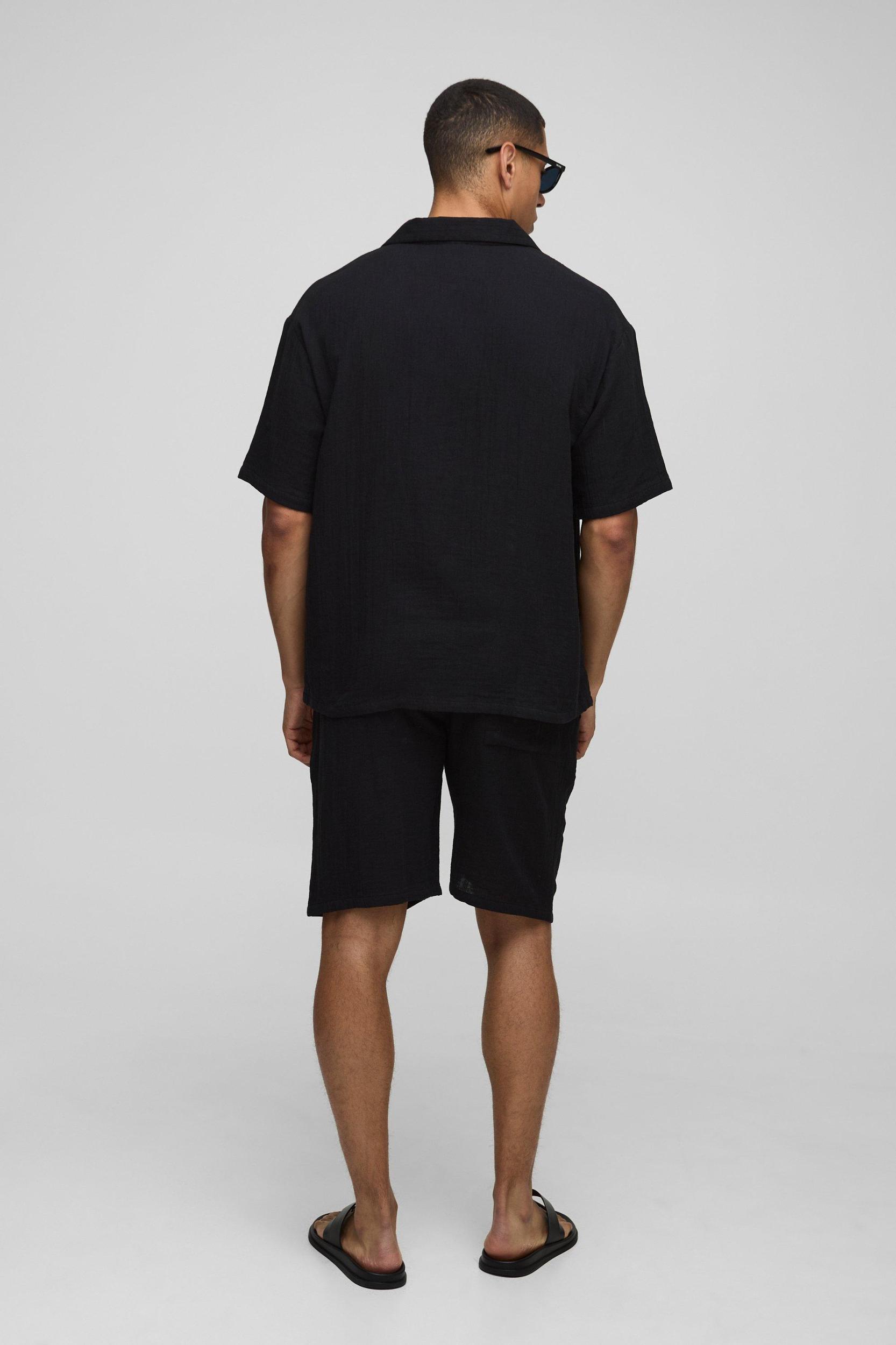 Oversized Revere Cheesecloth Shirt & Relaxed Short Set | boohooMAN USA Product Image