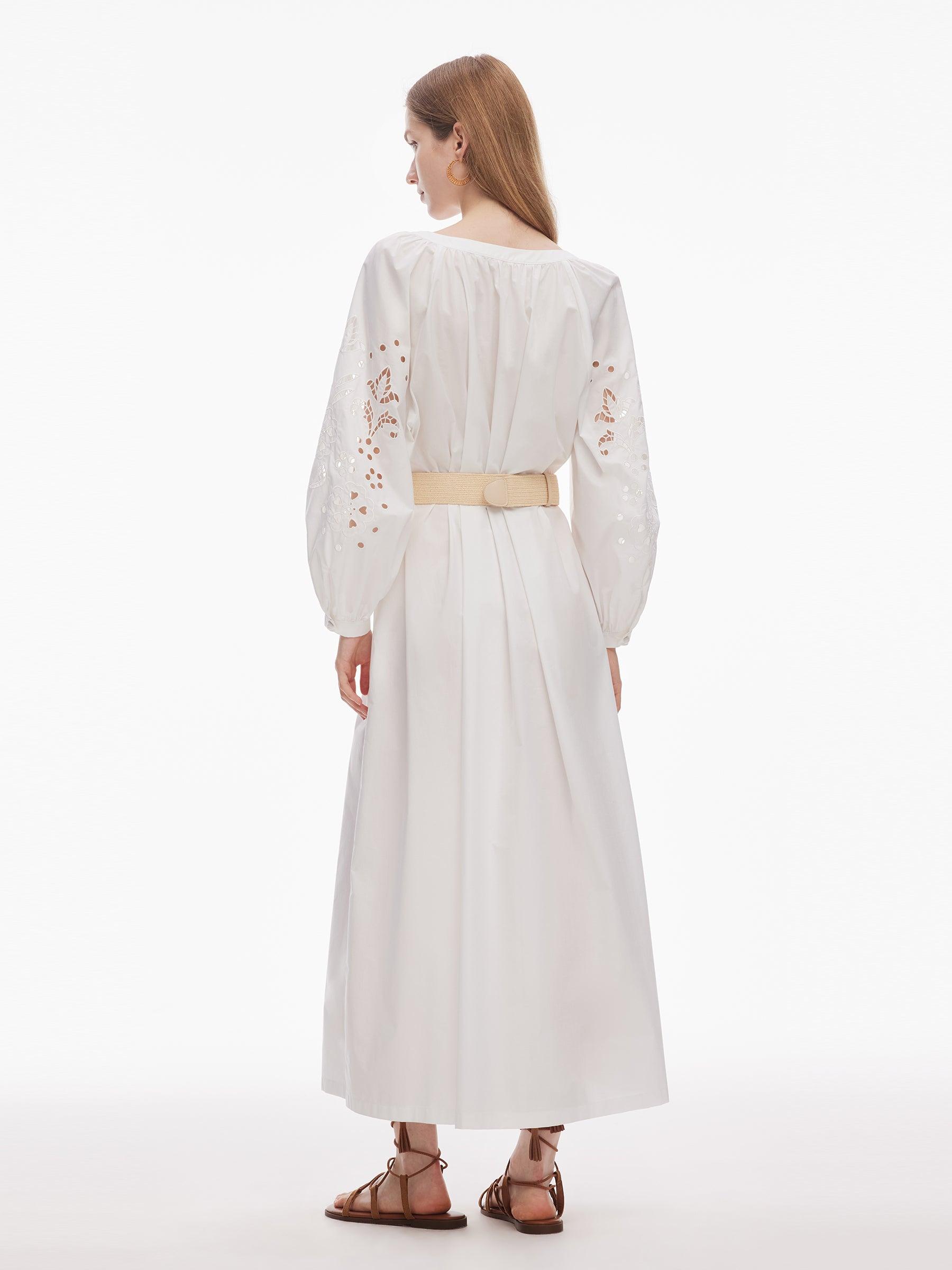 100% Cotton Embroidered Women Long Sleeve Maxi Dress Product Image