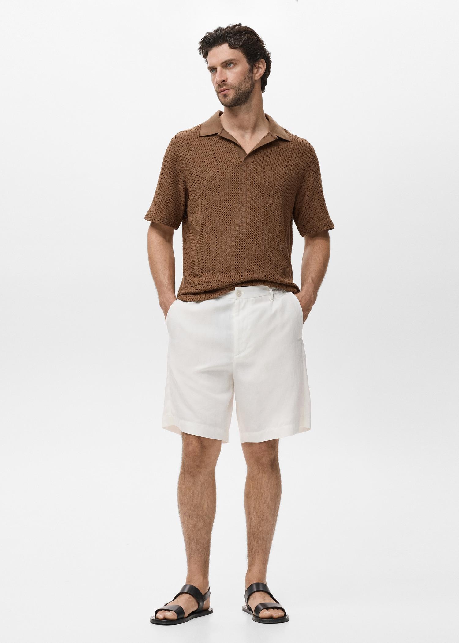 Openwork cotton knitte polo shirt - Men | MANGO USA Product Image