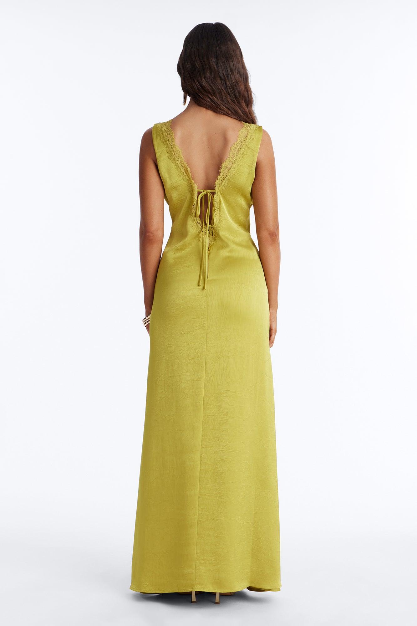 Willow Lace Satin Maxi Dress - Chartreuse Female Product Image