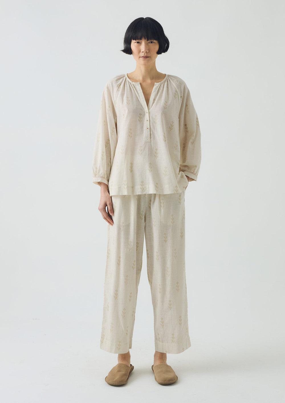 Etched Sprig Print Pajama Set | Ecru/Citrine Product Image