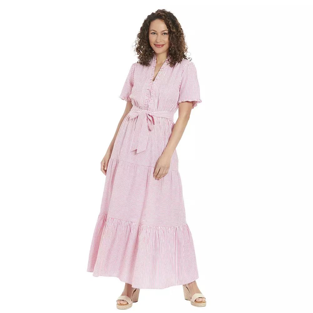 Women's London Times Ruffle Neck Tiered Maxi Dress,  Product Image
